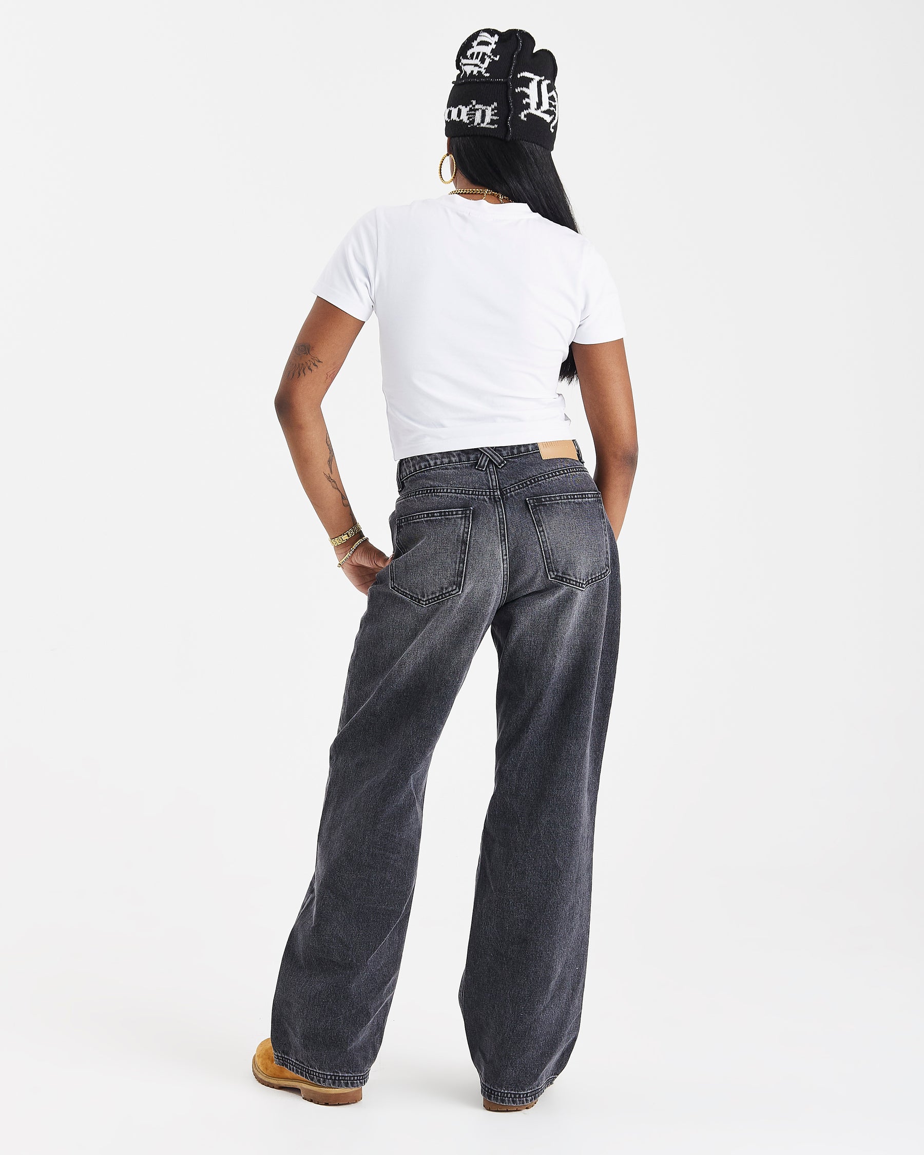 Script Wide Leg Jeans - Black Wash