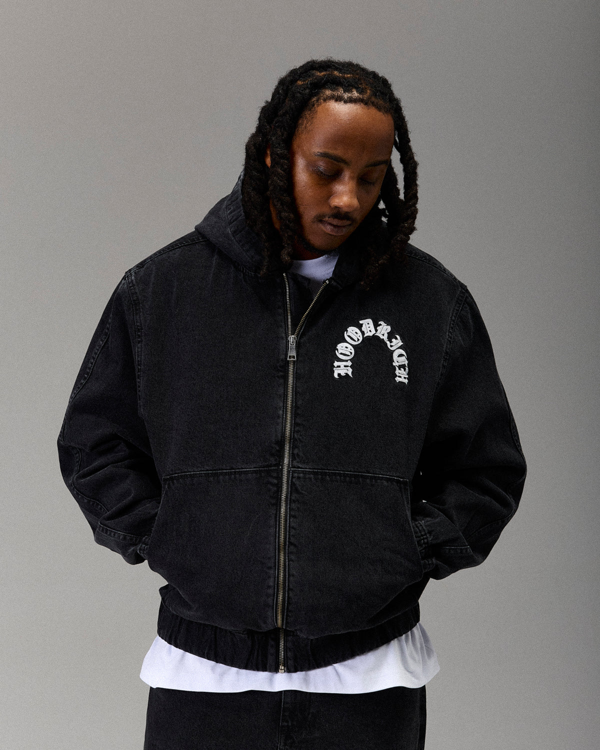 The Winner's Circle Denim Hooded Jacket - Black/White