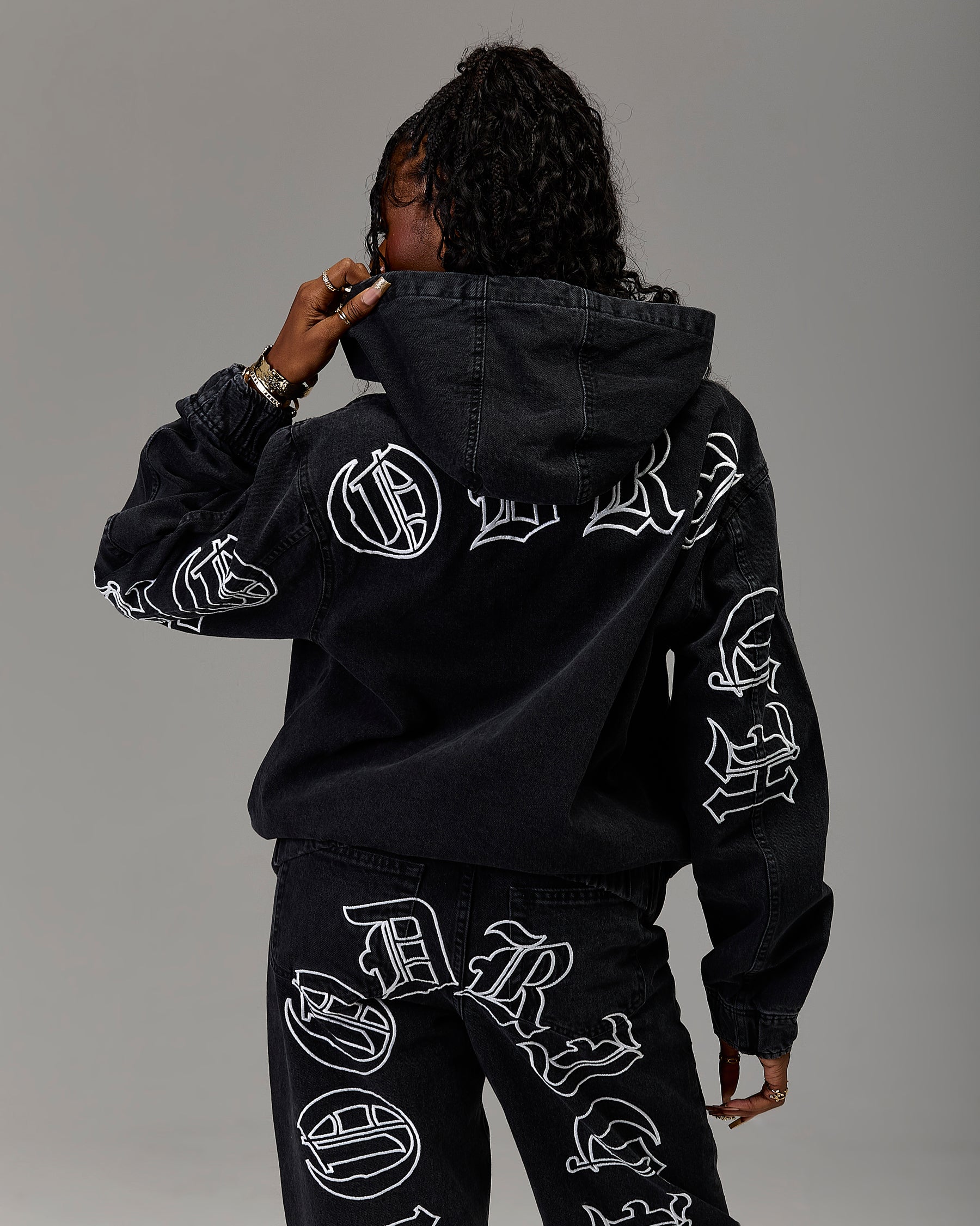 The Winner's Circle Denim Hooded Jacket - Black/White