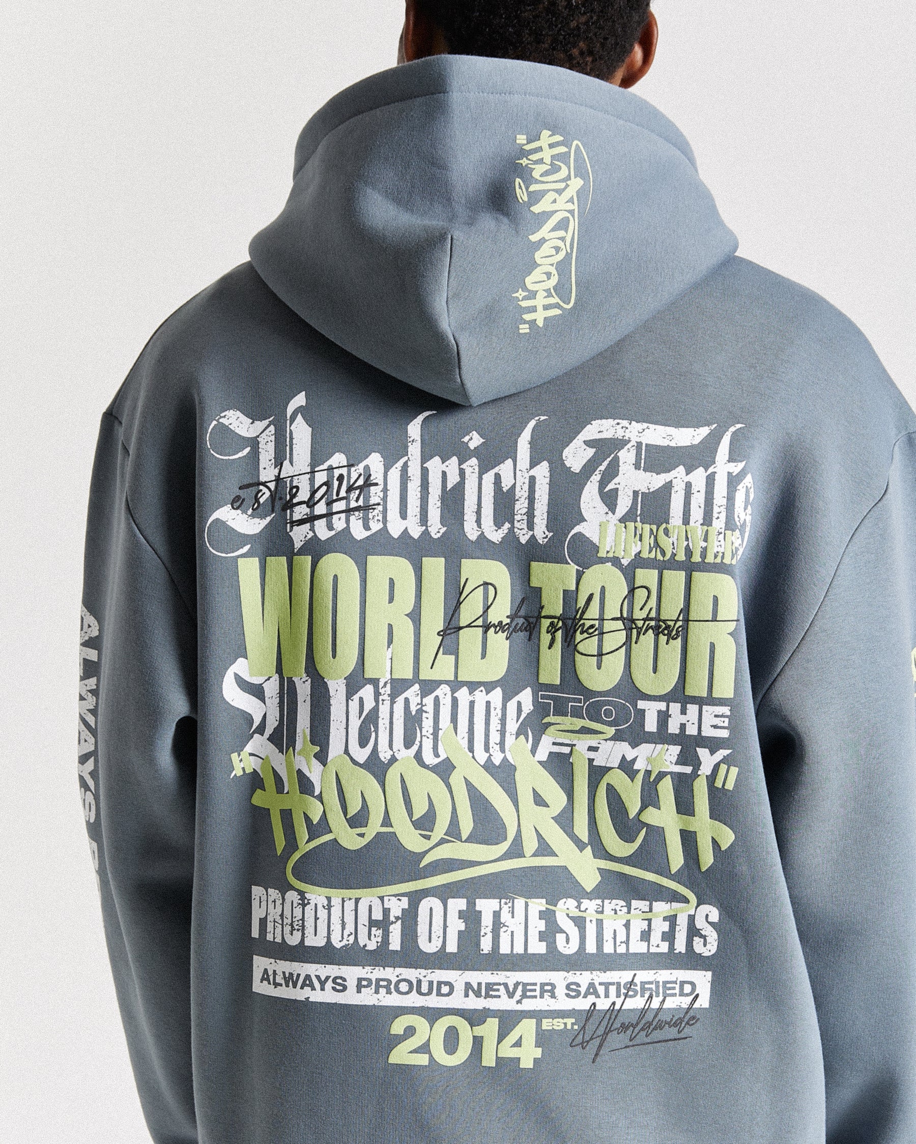 Stamp Tour Oversized Zip Hoodie - Grey/White/Lime