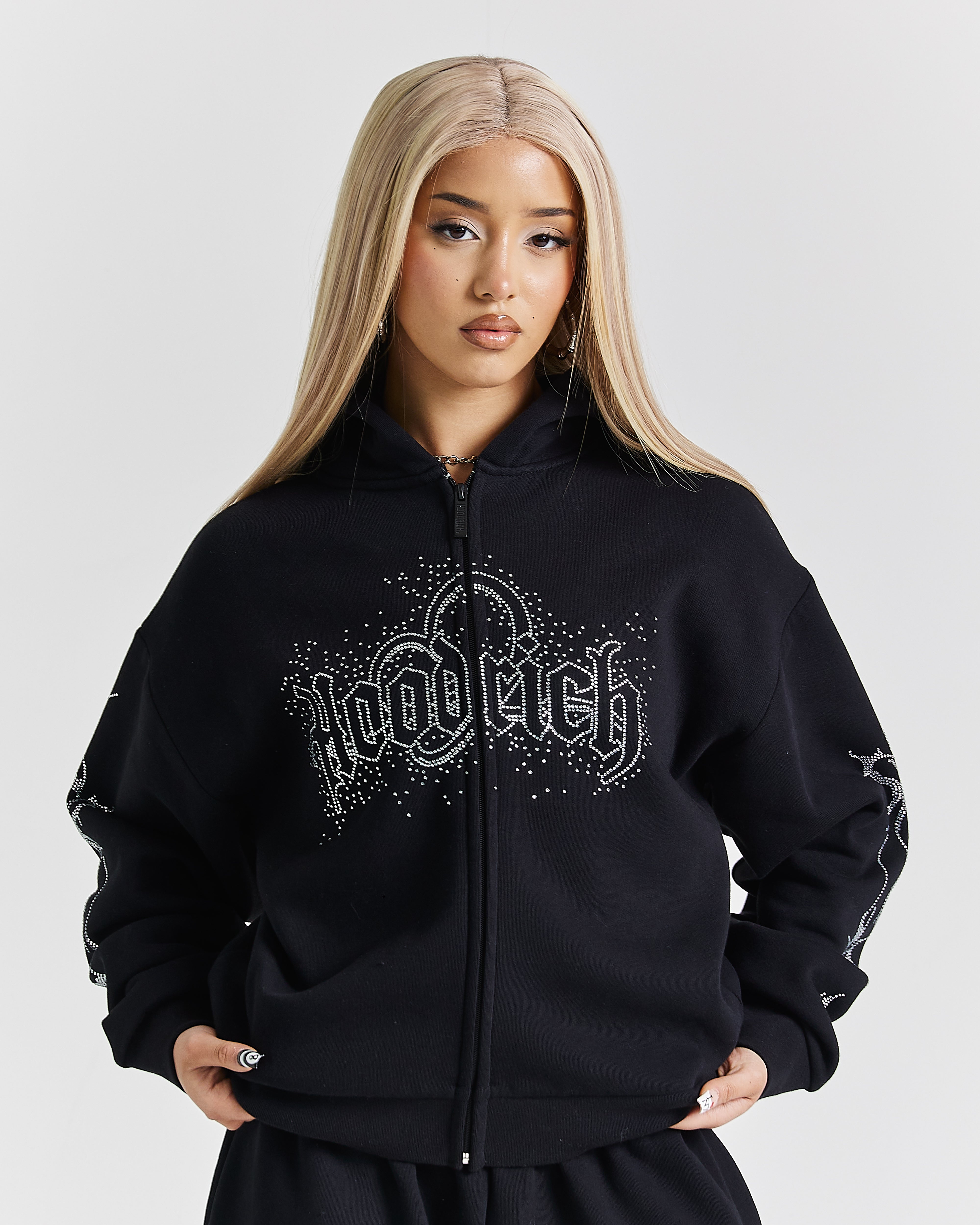 Diffuse Zip Hoodie - Black/Rhinestones