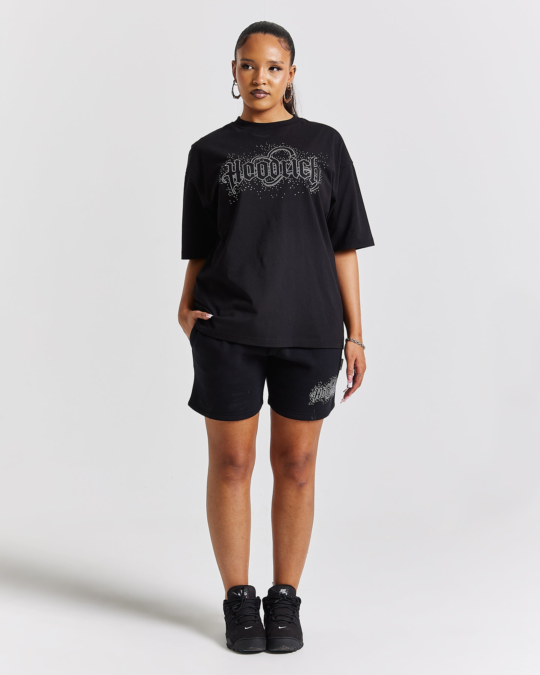 Diffuse Oversized Sweatshorts - Black/Rhinestone