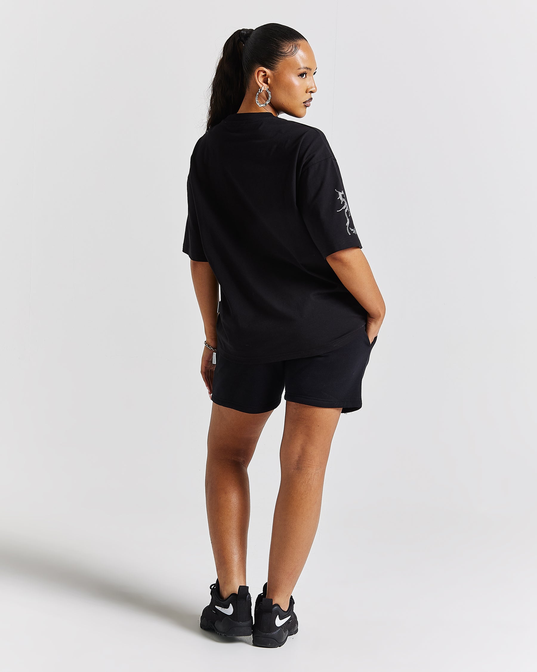 Diffuse Oversized Sweatshorts - Black/Rhinestone