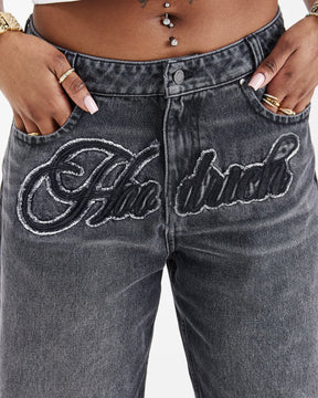 Script Wide Leg Jeans - Black Wash