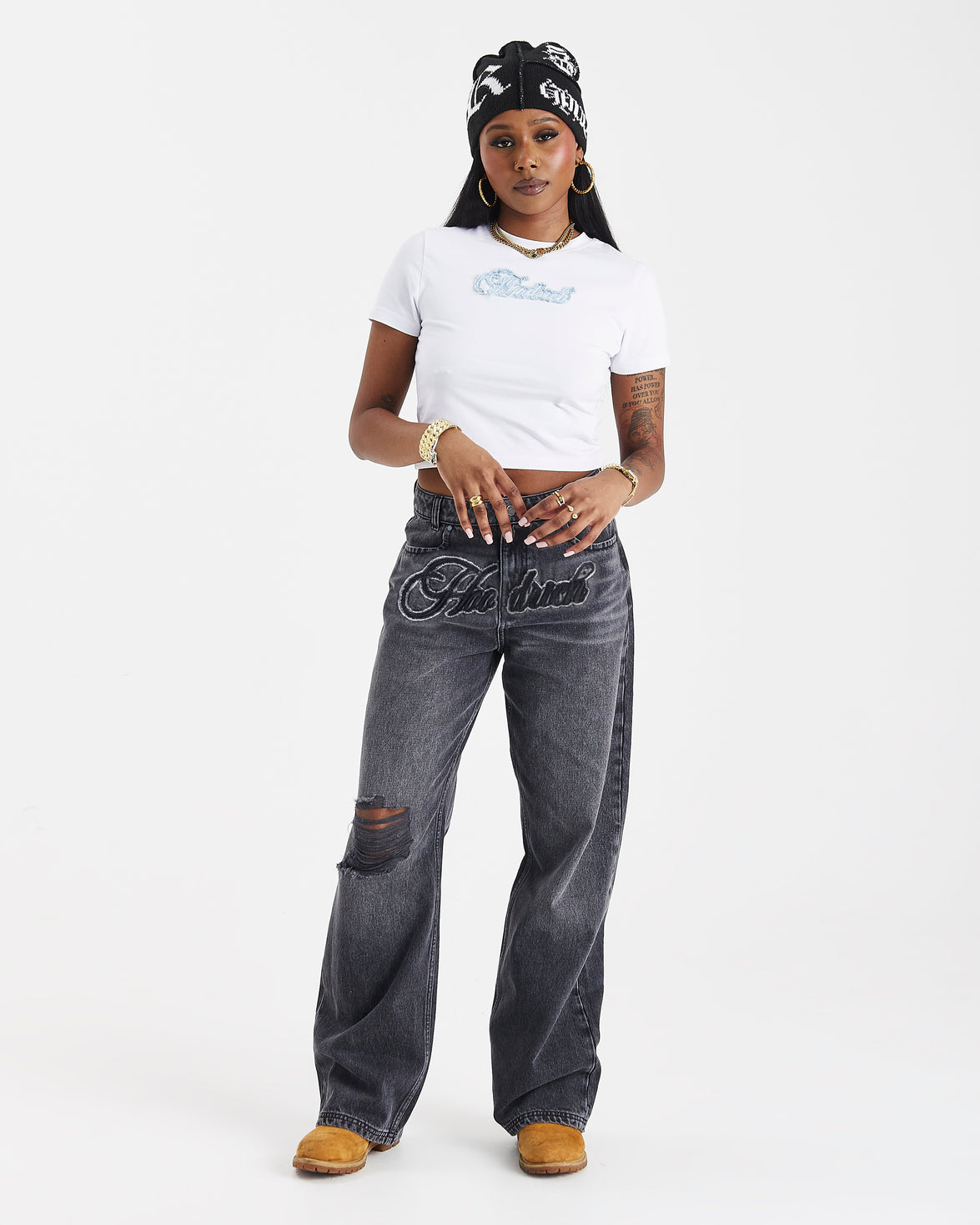 Script Wide Leg Jeans - Black Wash