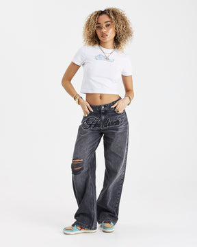 Script Wide Leg Jeans - Black Wash