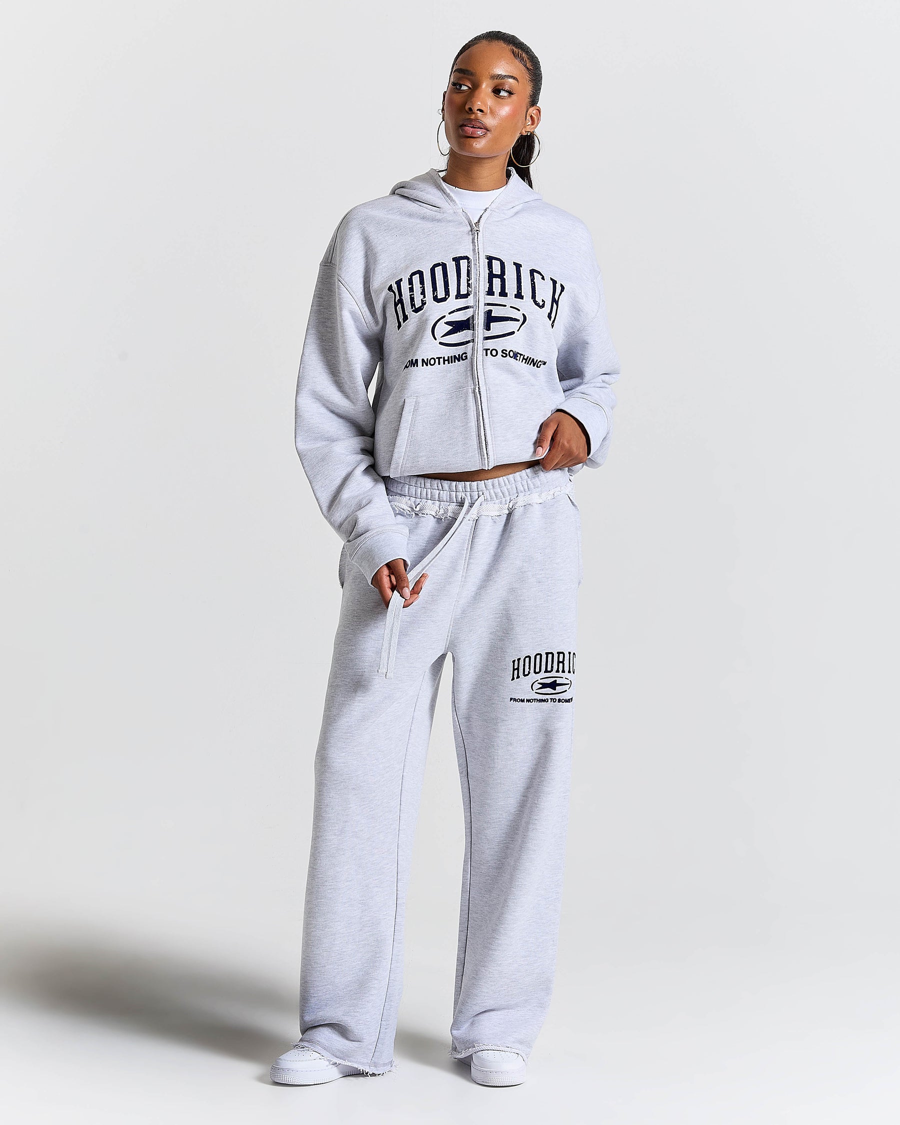 Fray Zip Relaxed Fit Hoodie - Grey Marl