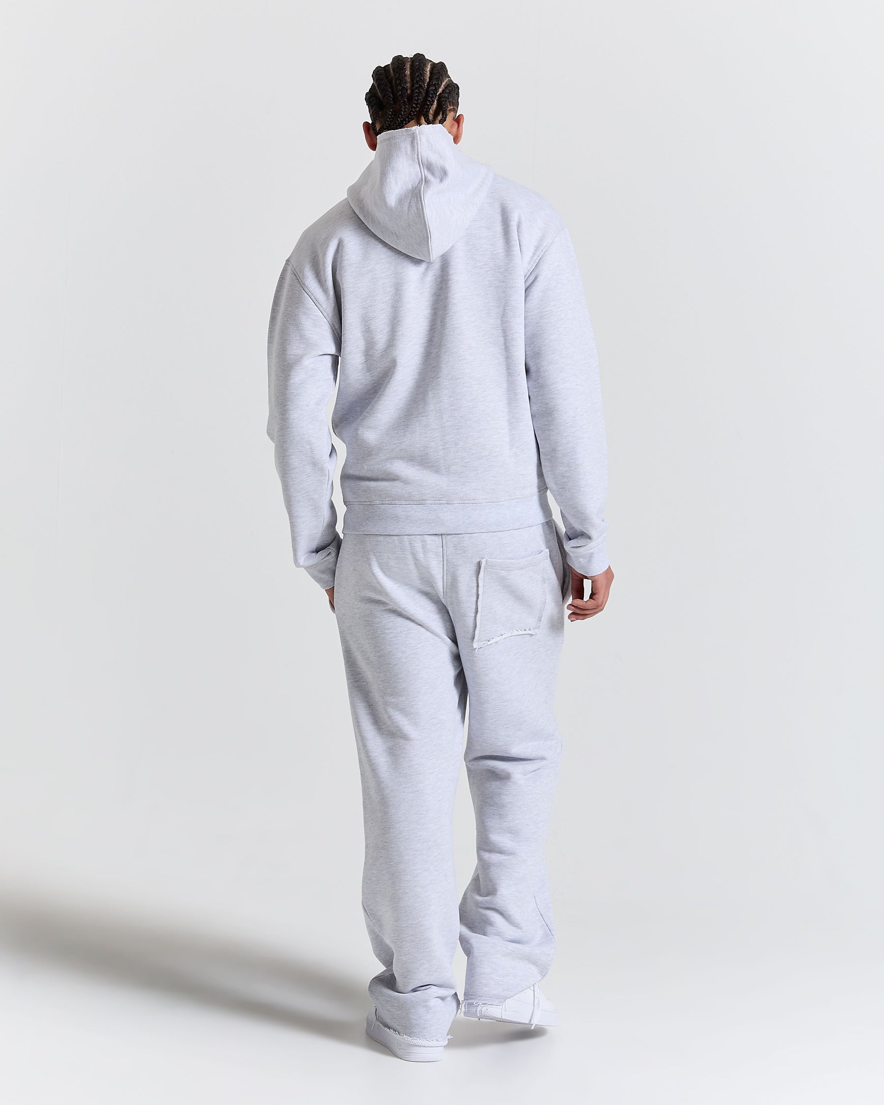 Fray Zip Relaxed Fit Hoodie - Grey Marl