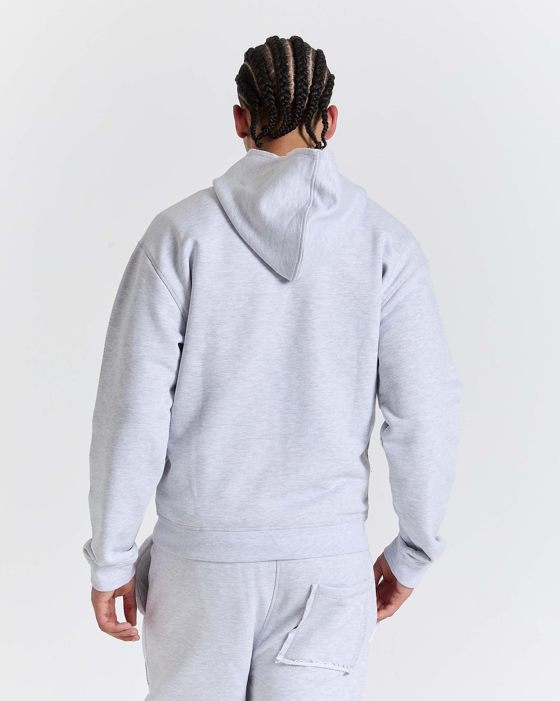 Fray Zip Relaxed Fit Hoodie - Grey Marl