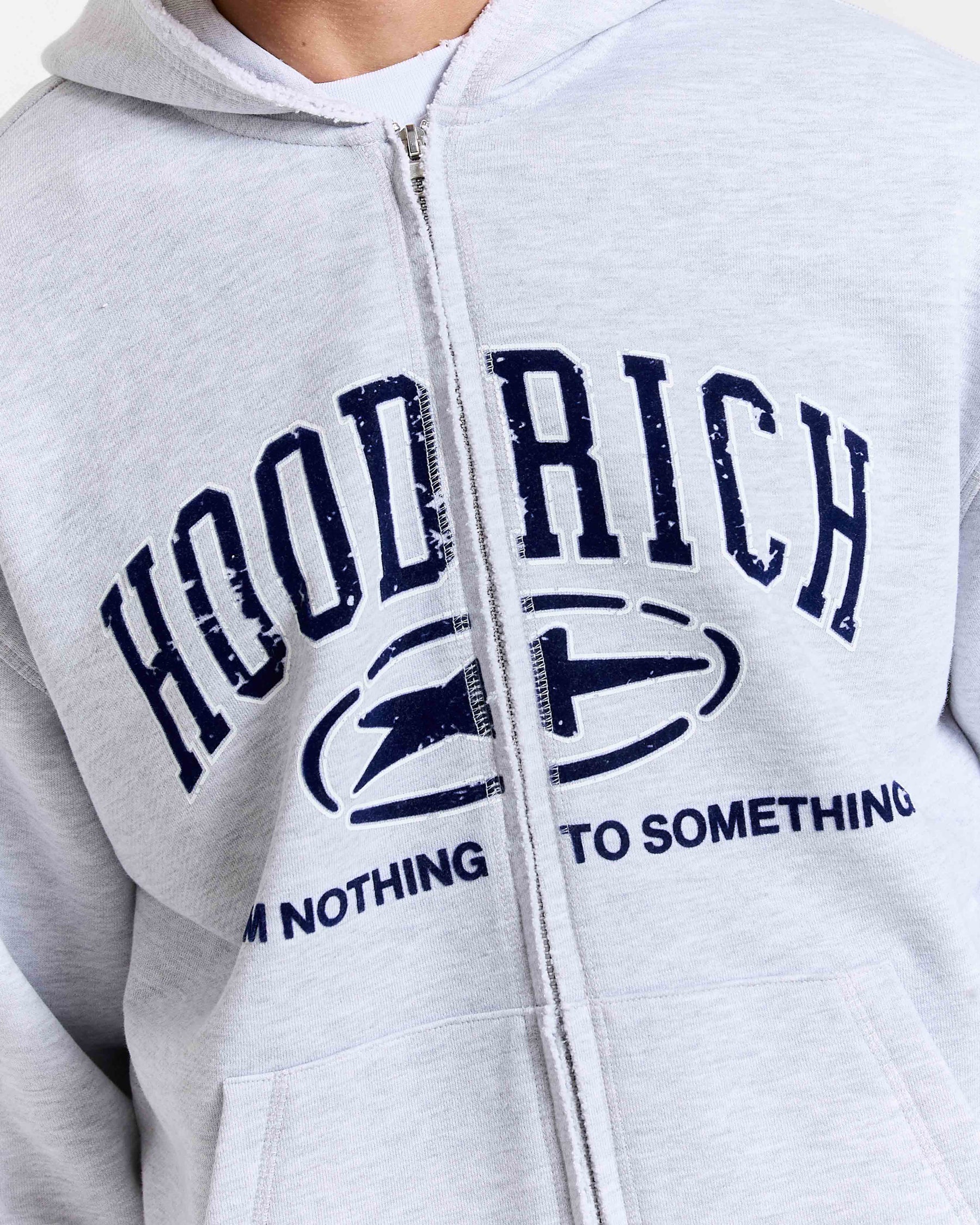 Fray Zip Relaxed Fit Hoodie - Grey Marl