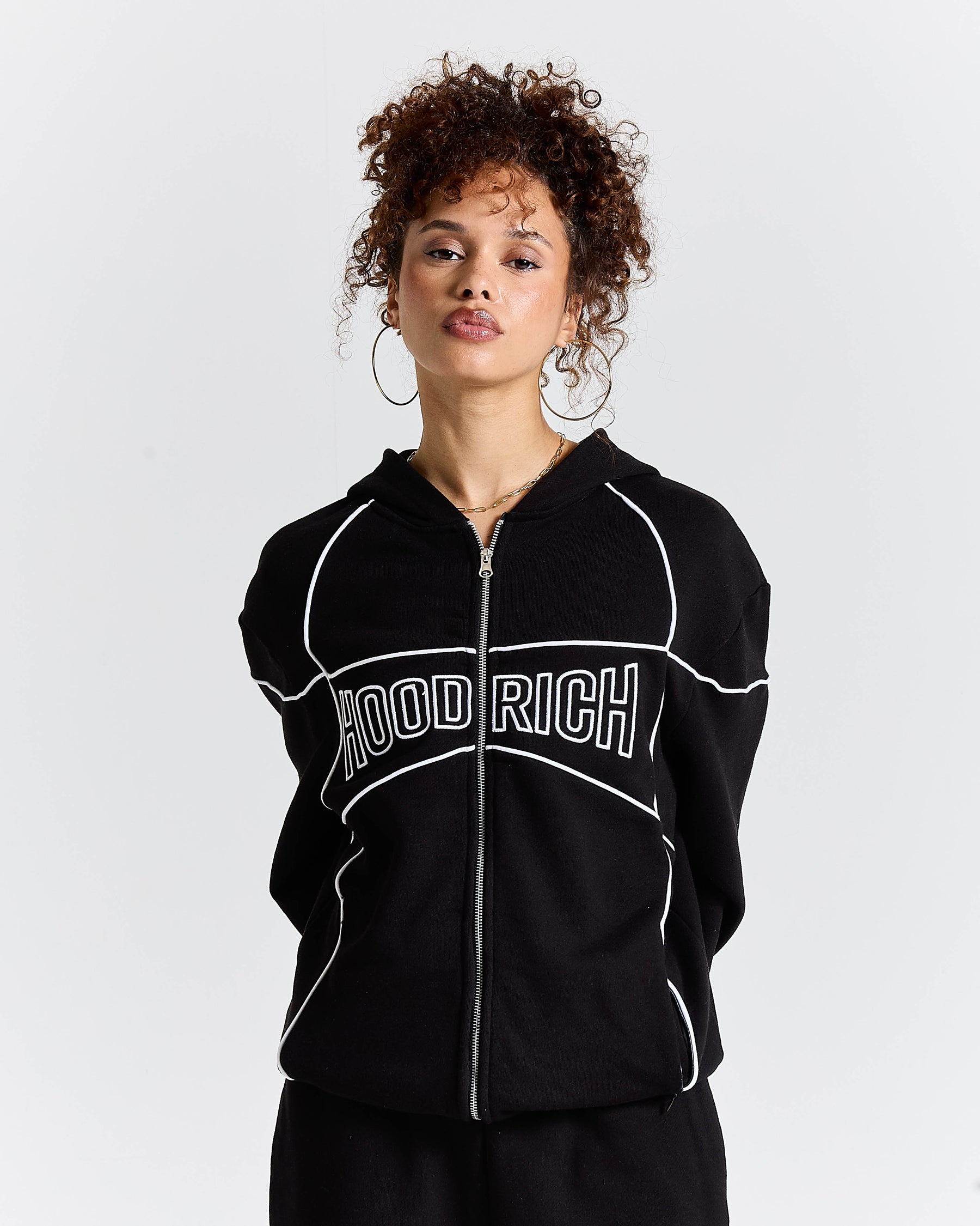 Trace Zip Relaxed Fit Hoodie - Black