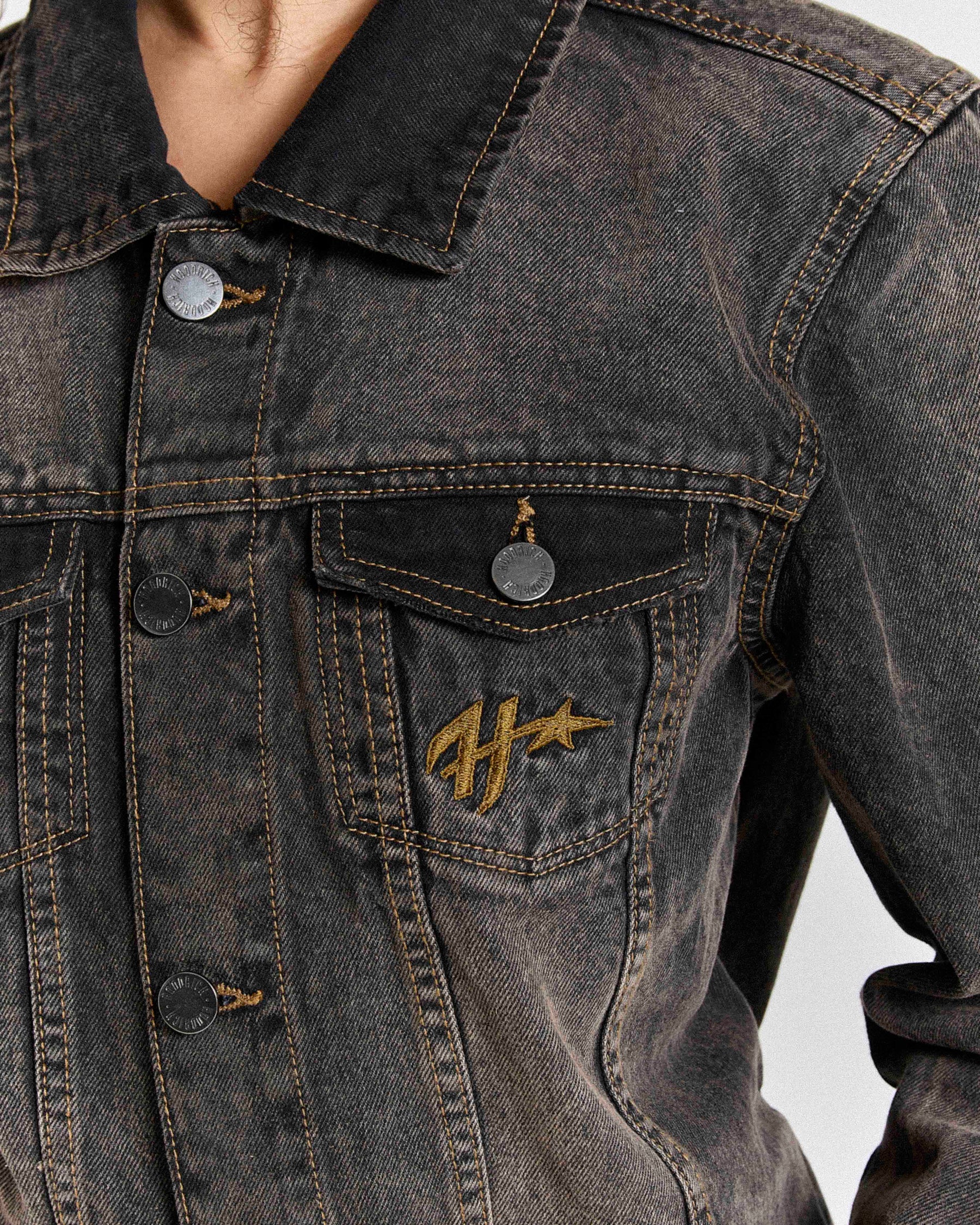 Shadow Rust Denim Trucker Jacket - Black Wash