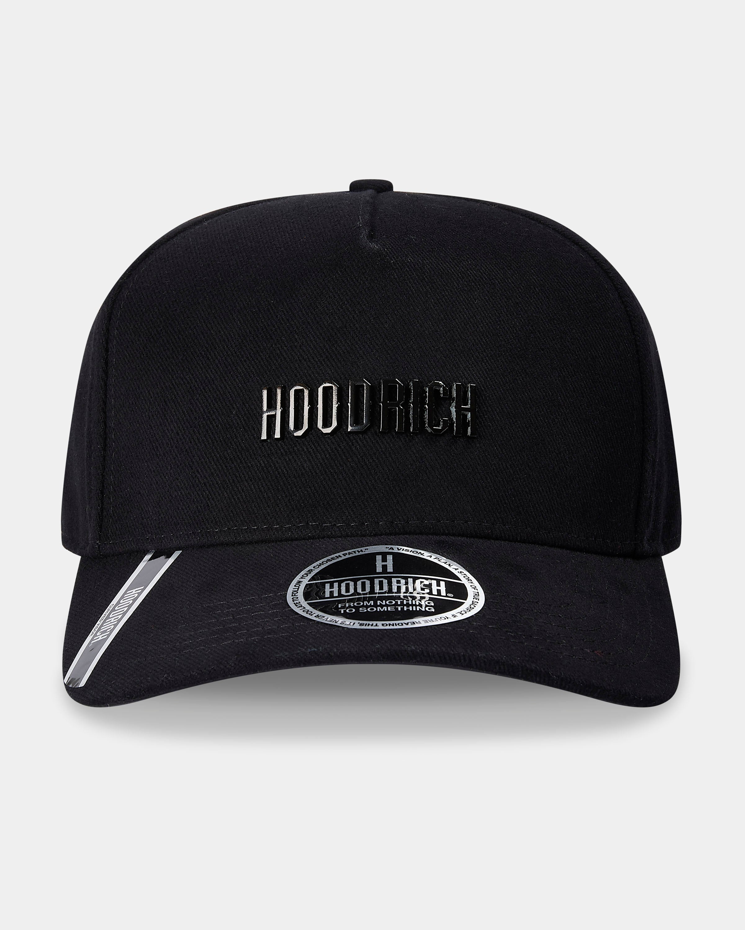 Black cap with 'Hoodrich' branding on a light gray background