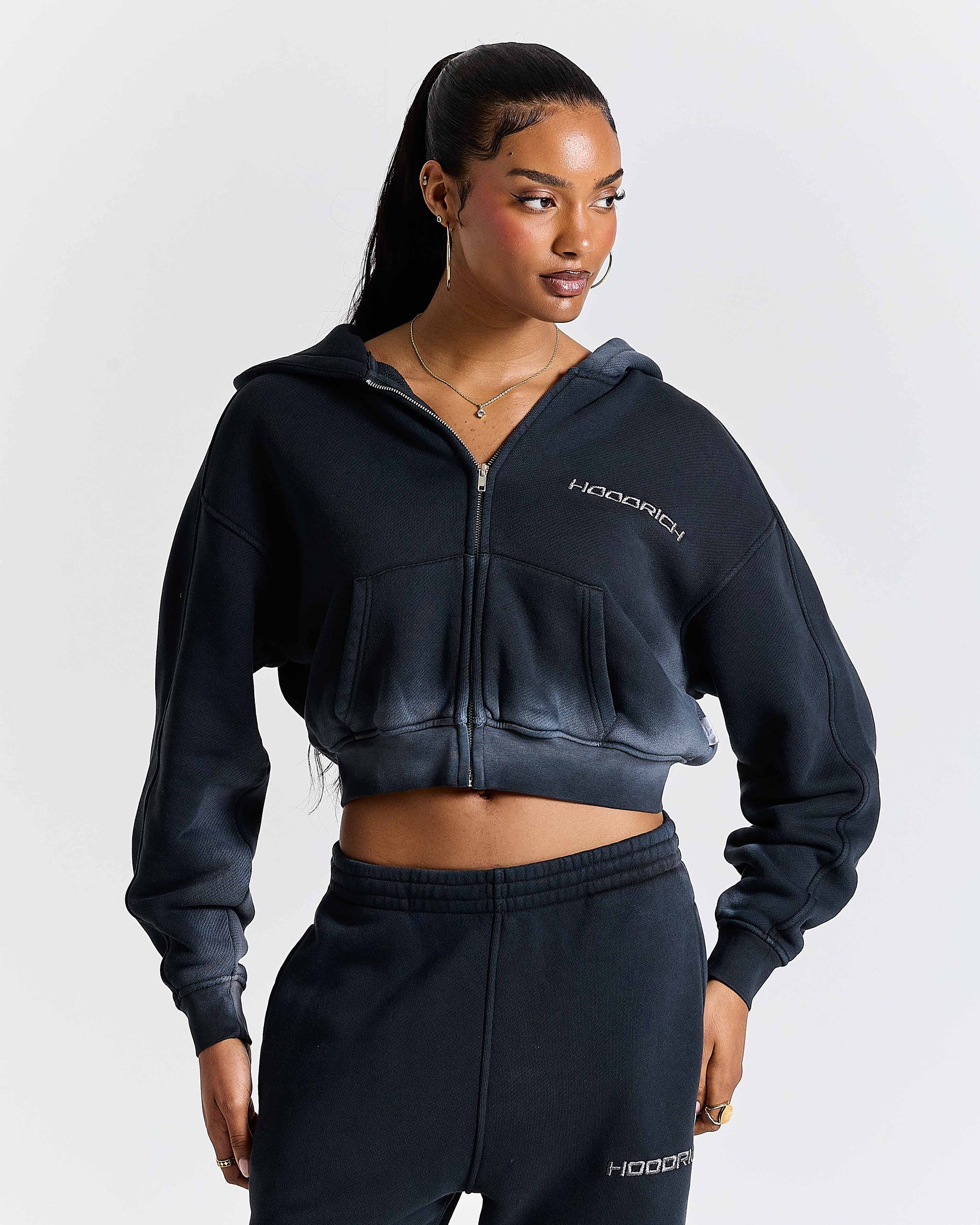 Women's Ghost Boxy Fit Zip Hoodie - Black