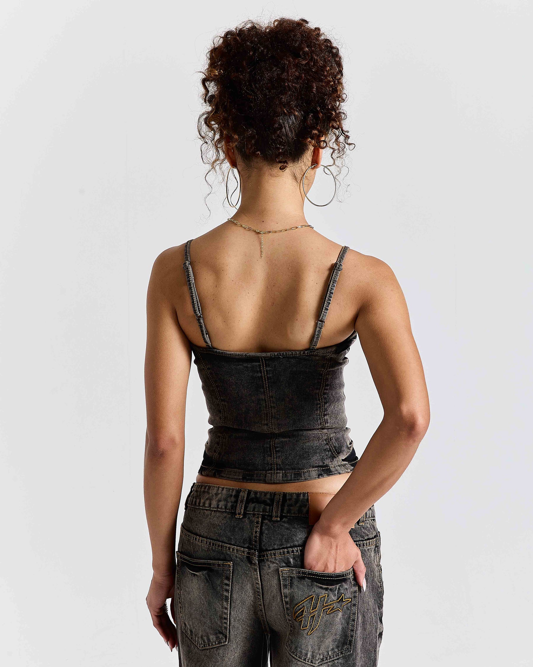 Shadow Rust Denim Corset Top - Black Wash