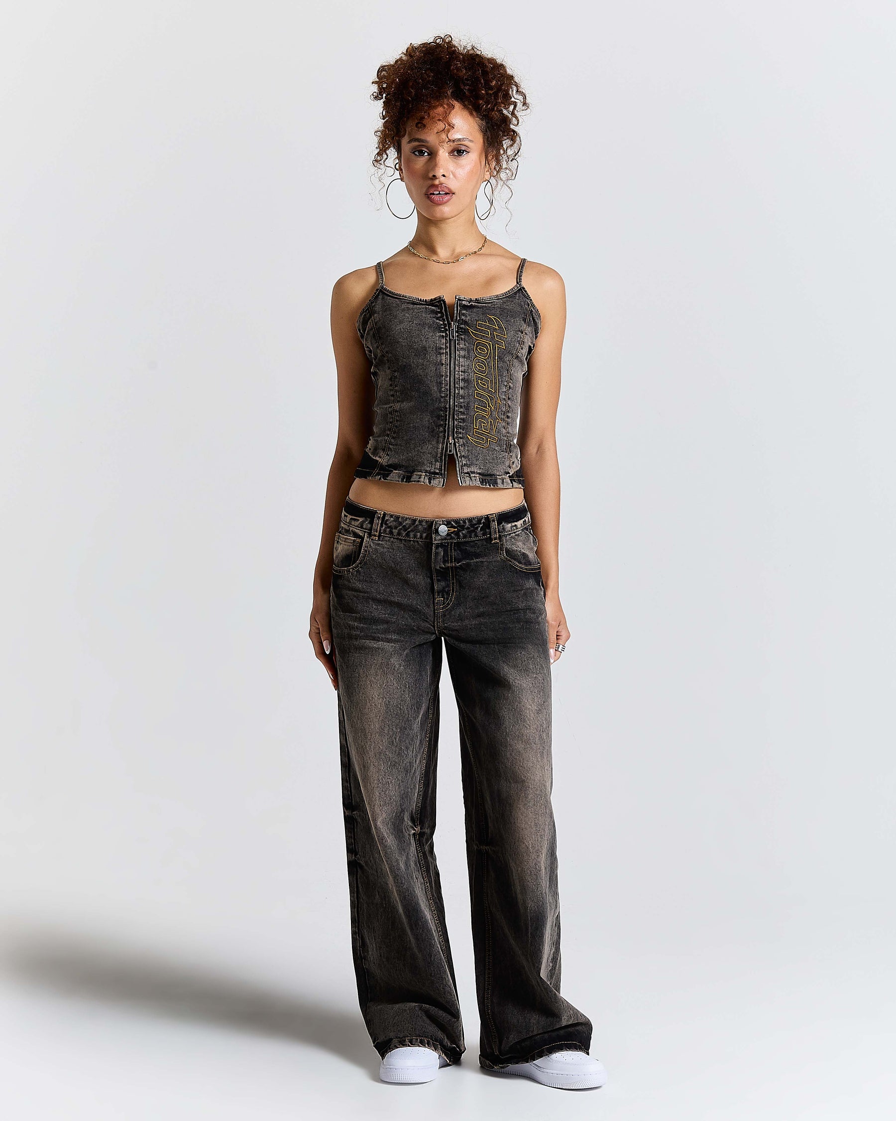 Shadow Rust Denim Corset Top - Black Wash