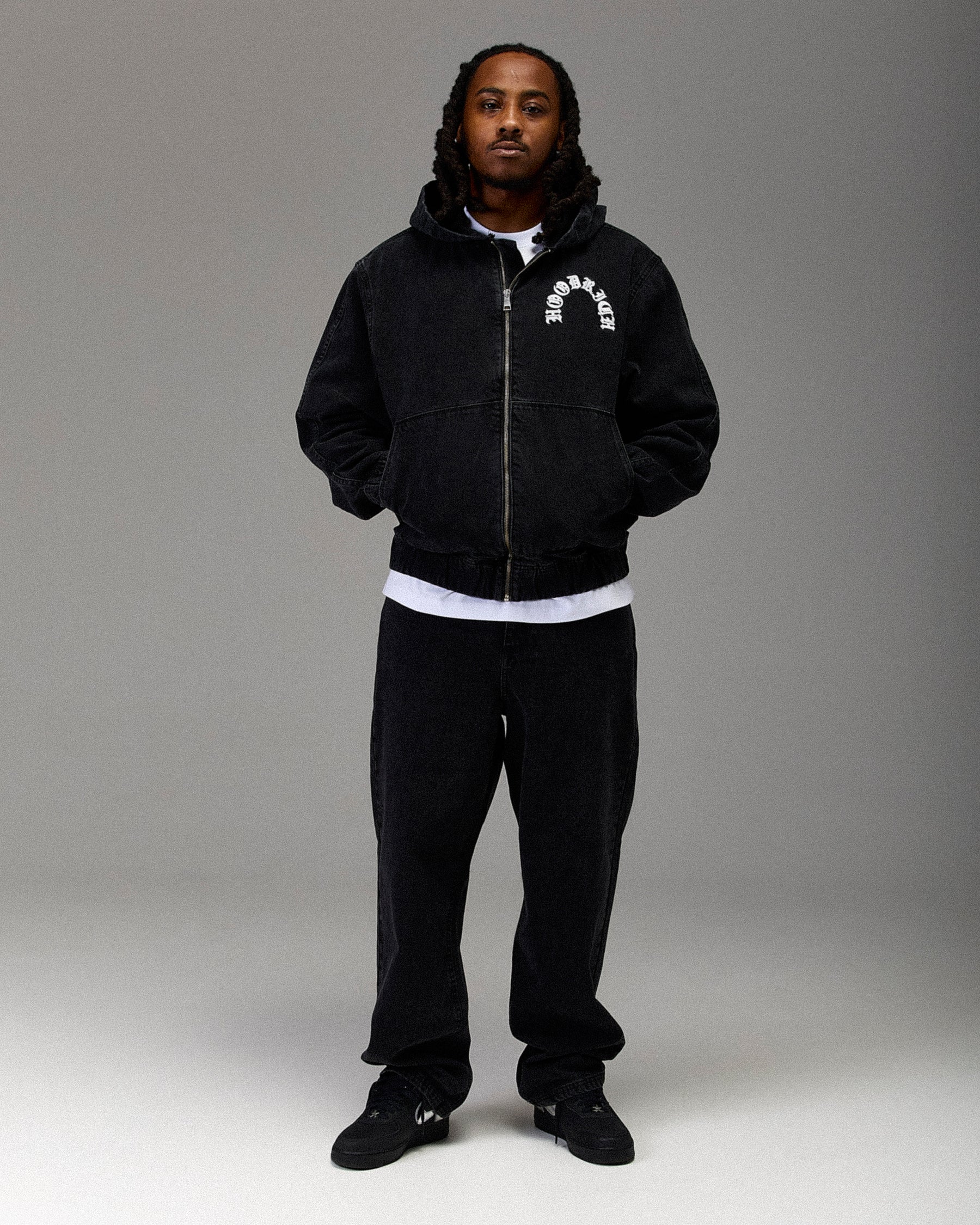 The Winner's Circle Denim Hooded Jacket - Black/White