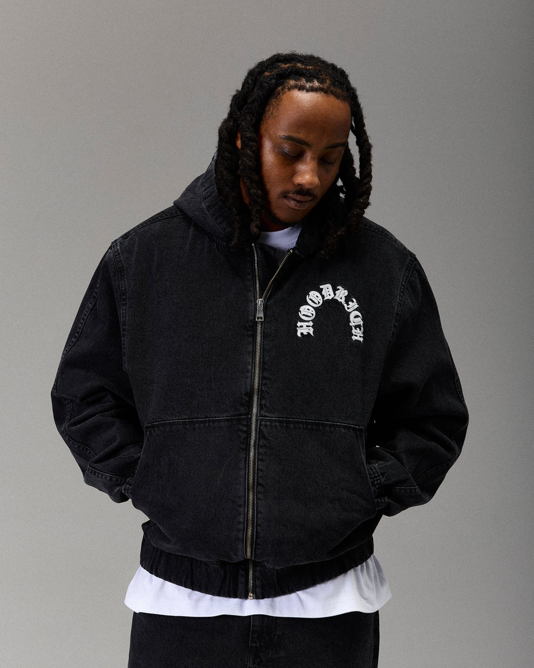 The Winner's Circle Denim Hooded Jacket - Black/White