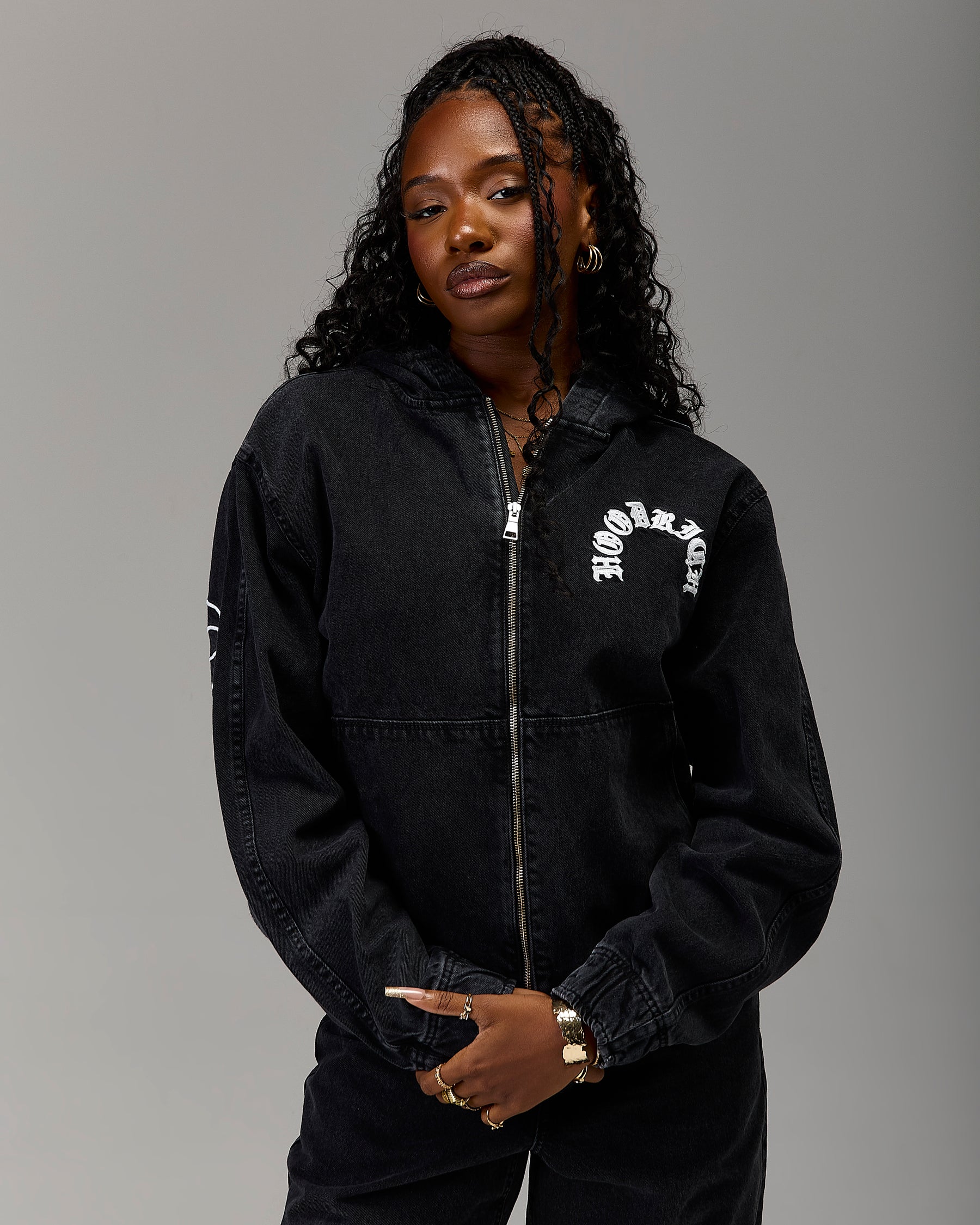 The Winner's Circle Denim Hooded Jacket - Black/White