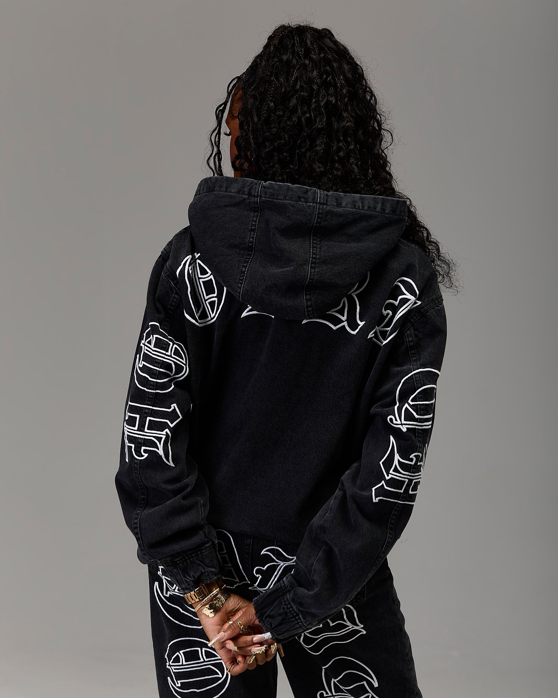The Winner's Circle Denim Hooded Jacket - Black/White