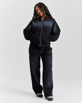 Aspen Mid Length Zip Hoodie - Black Wash