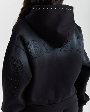 Aspen Mid Length Zip Hoodie - Black Wash