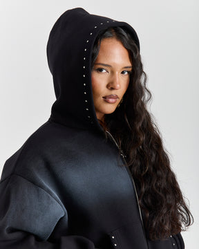 Aspen Mid Length Zip Hoodie - Black Wash