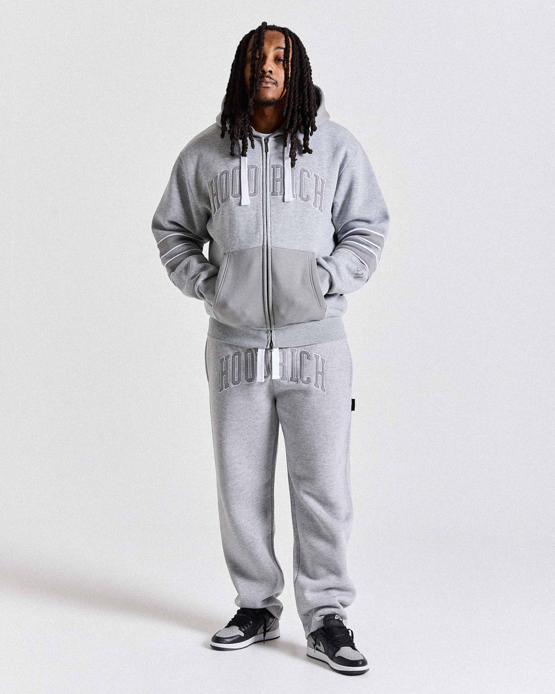 Varsite Oversized Wide Leg Joggers - Grey/White