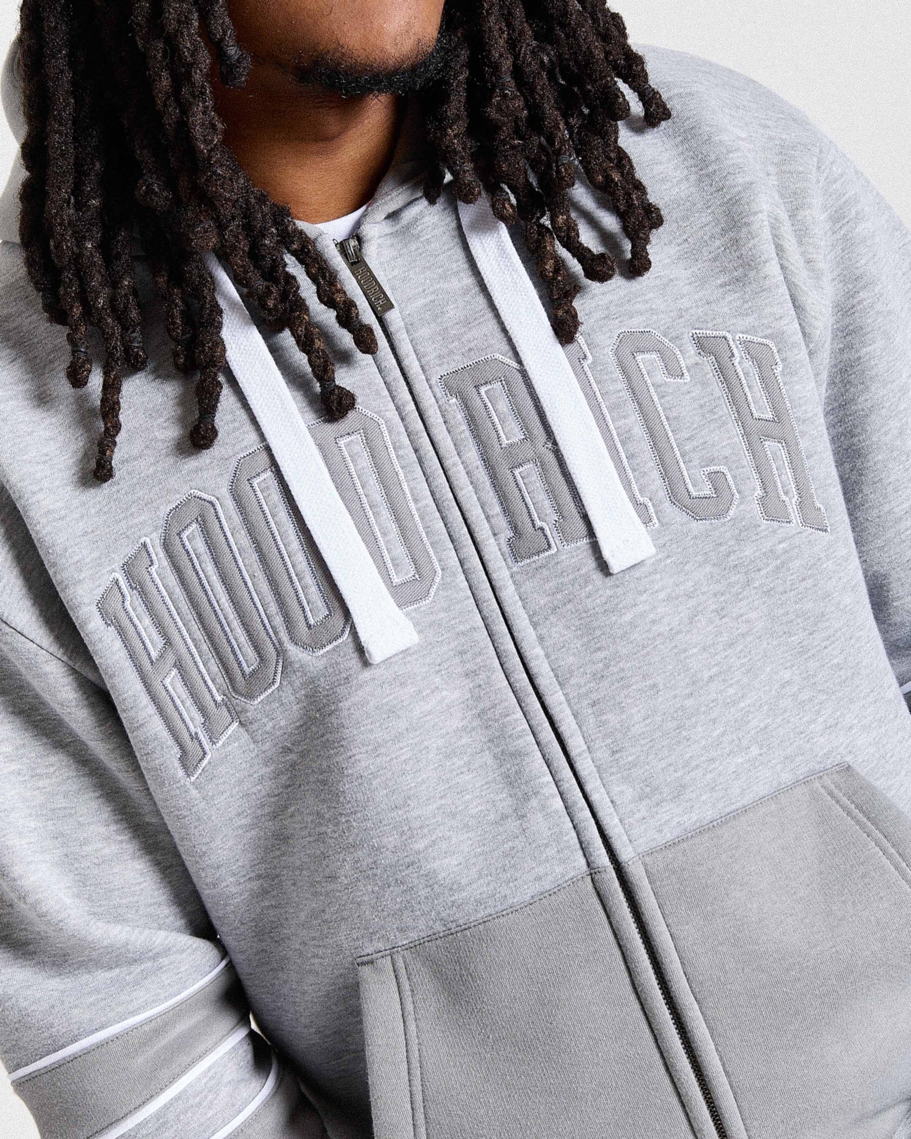 Varsite Oversized Zip Hoodie - Grey/White