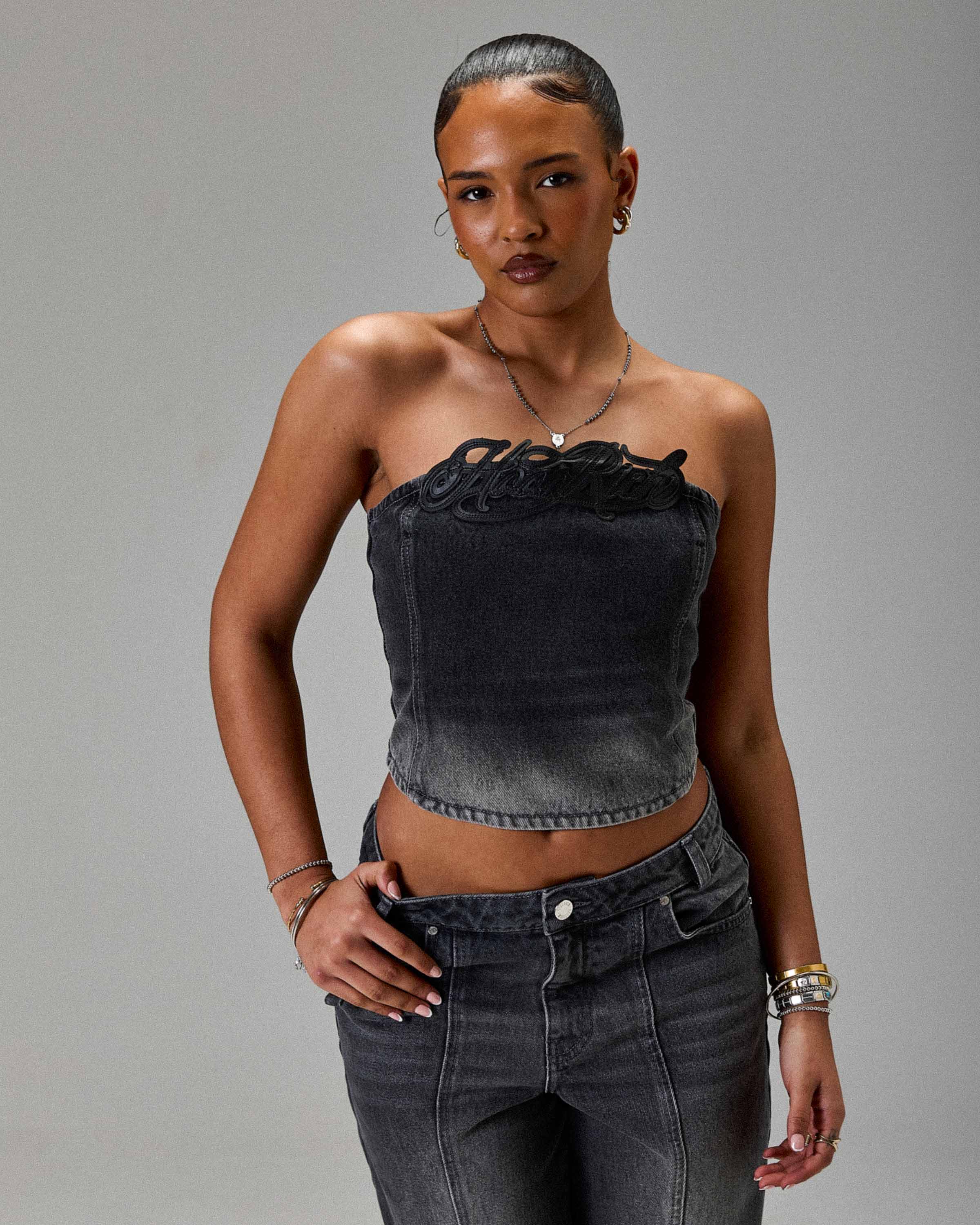 The Winner's Circle Solace Panelled Appliqué Corset - Grey/Black
