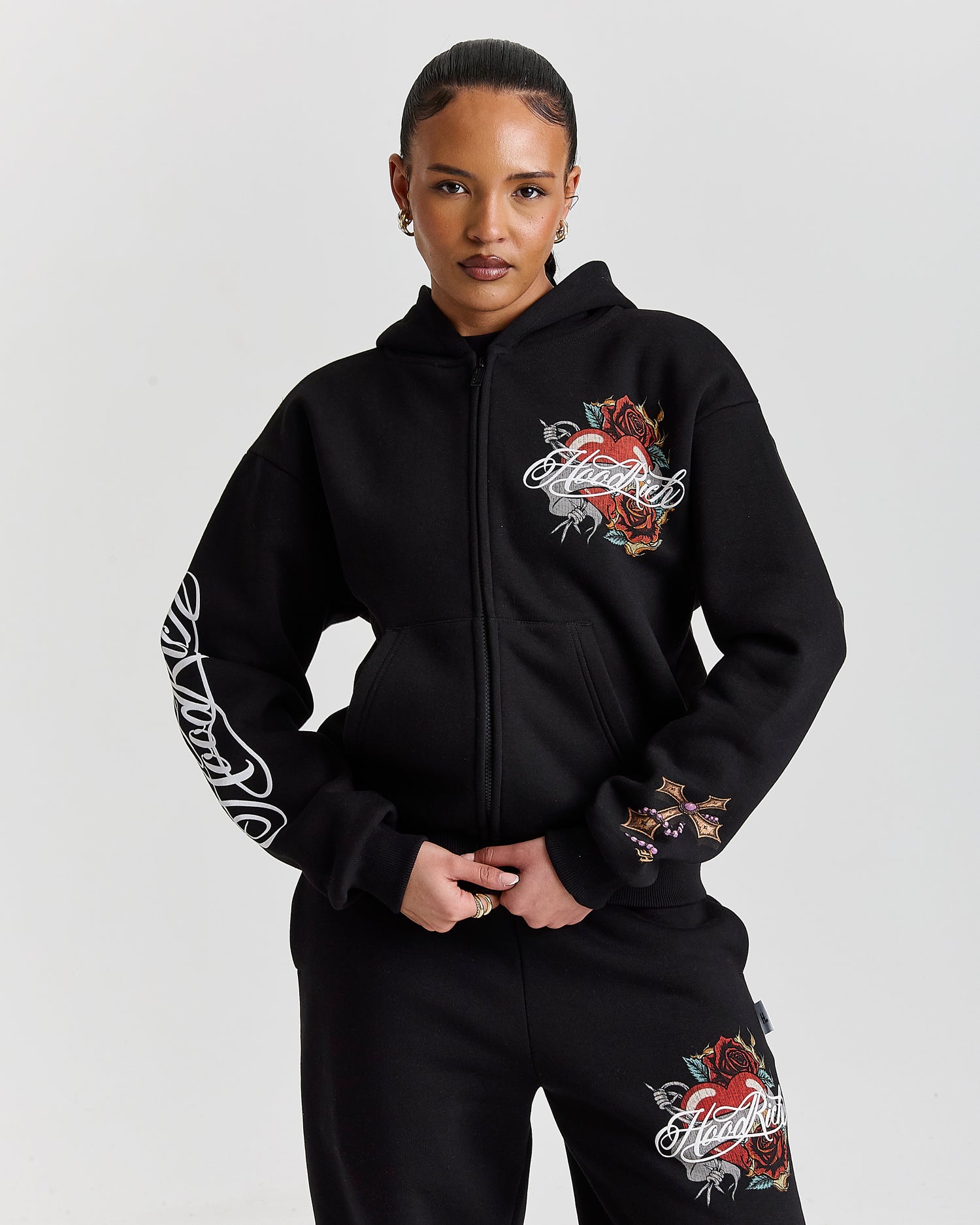 Vox Mid Length Zip Hoodie - Black/Red