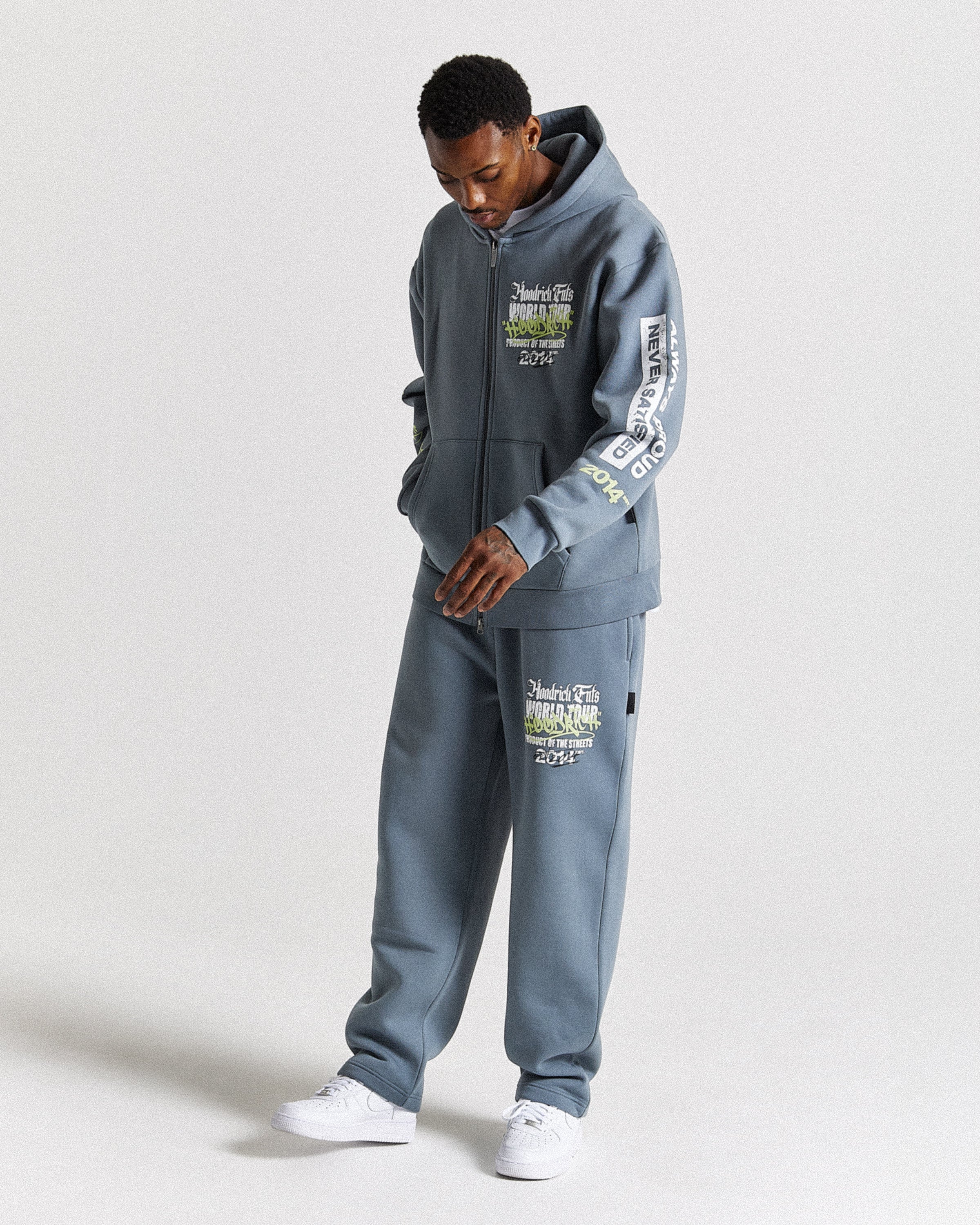 Stamp Tour Oversized Zip Hoodie - Grey/White/Lime