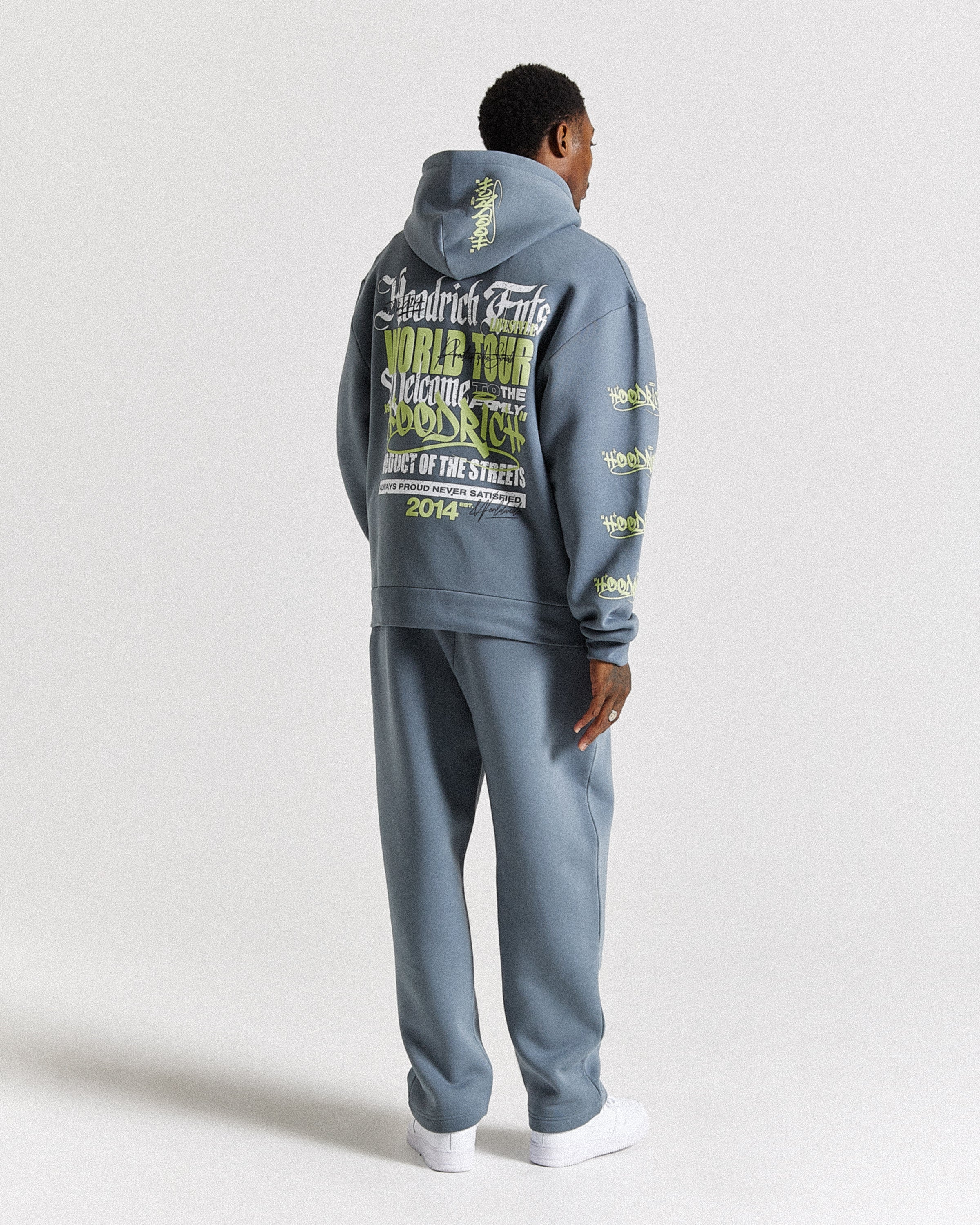 Stamp Tour Oversized Zip Hoodie - Grey/White/Lime