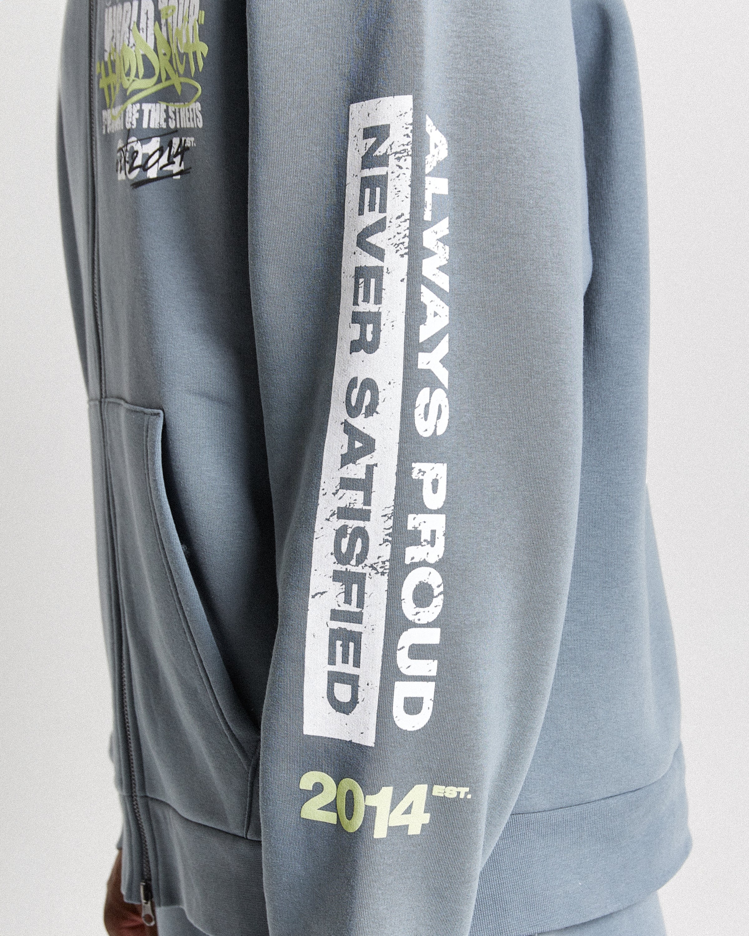 Stamp Tour Oversized Zip Hoodie - Grey/White/Lime