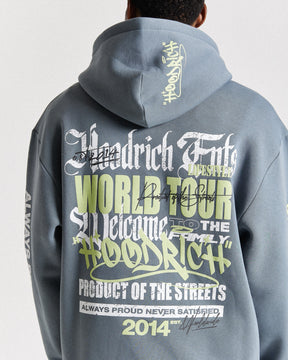 Stamp Tour Oversized Zip Hoodie - Grey/White/Lime