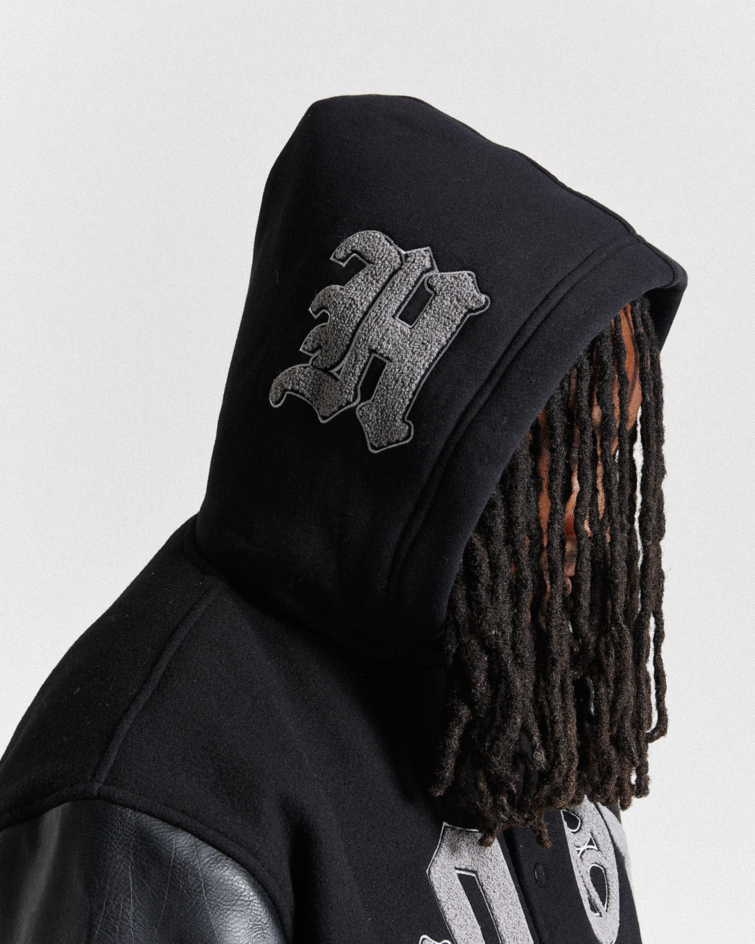Cursed Oversized Zip Hoodie - Grey Wash/Black