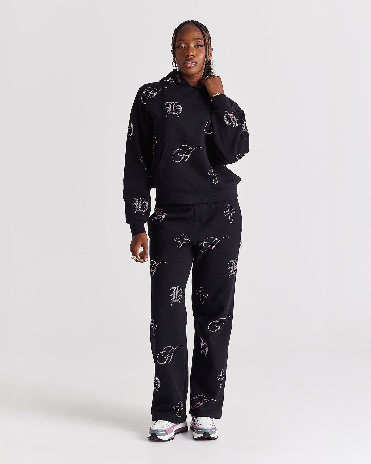 Women's Crystal Full Tracksuit - Black/Pink