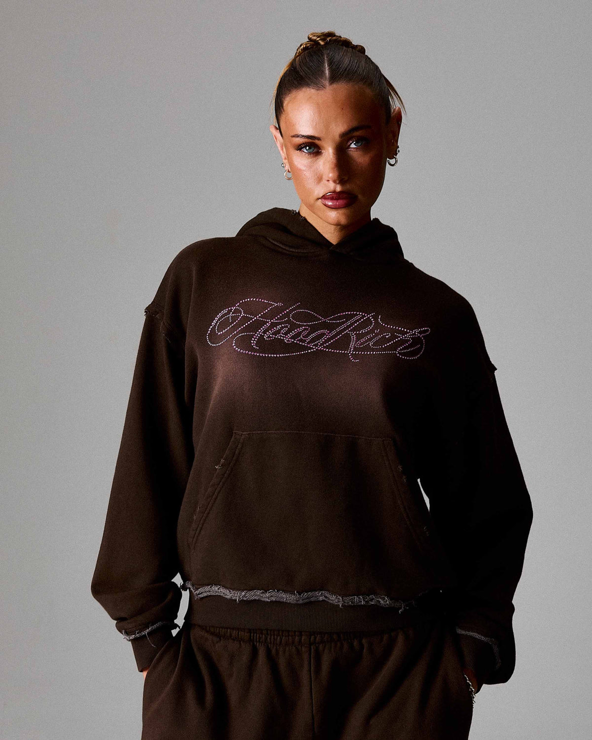 The Winner's Circle Amber Script Mid Length Hoodie - Brown/Pink
