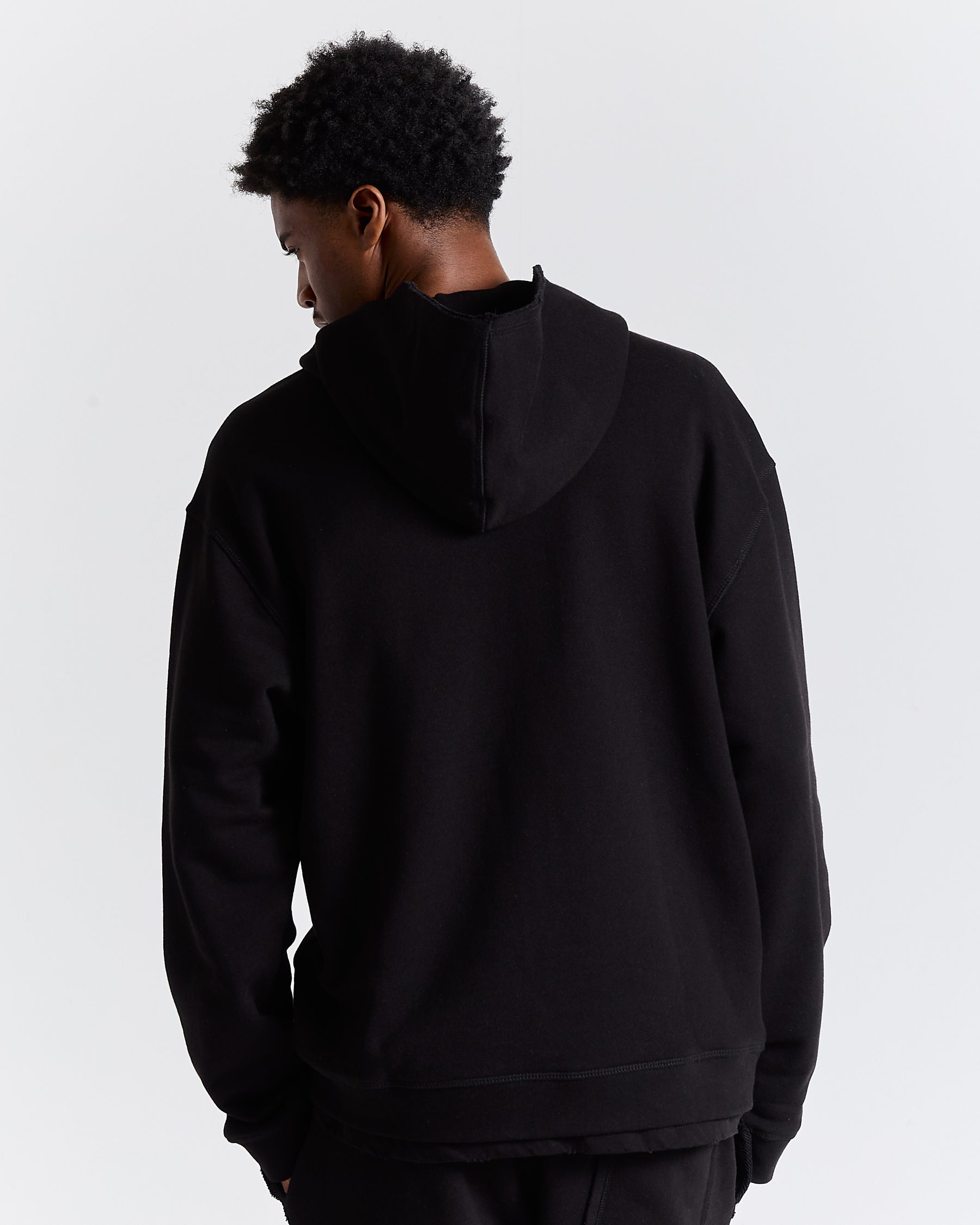 Fray Zip Relaxed Fit Hoodie - Black