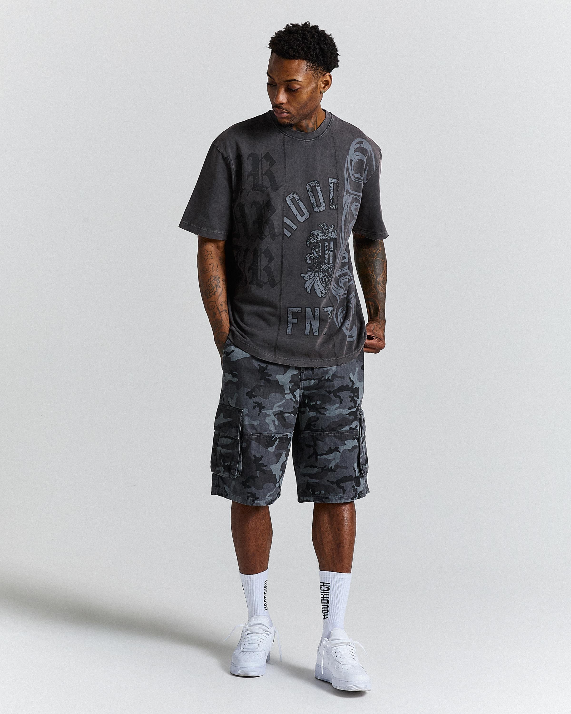 Ryder Camo Oversized Cargo Jorts - Dark Camo/Black