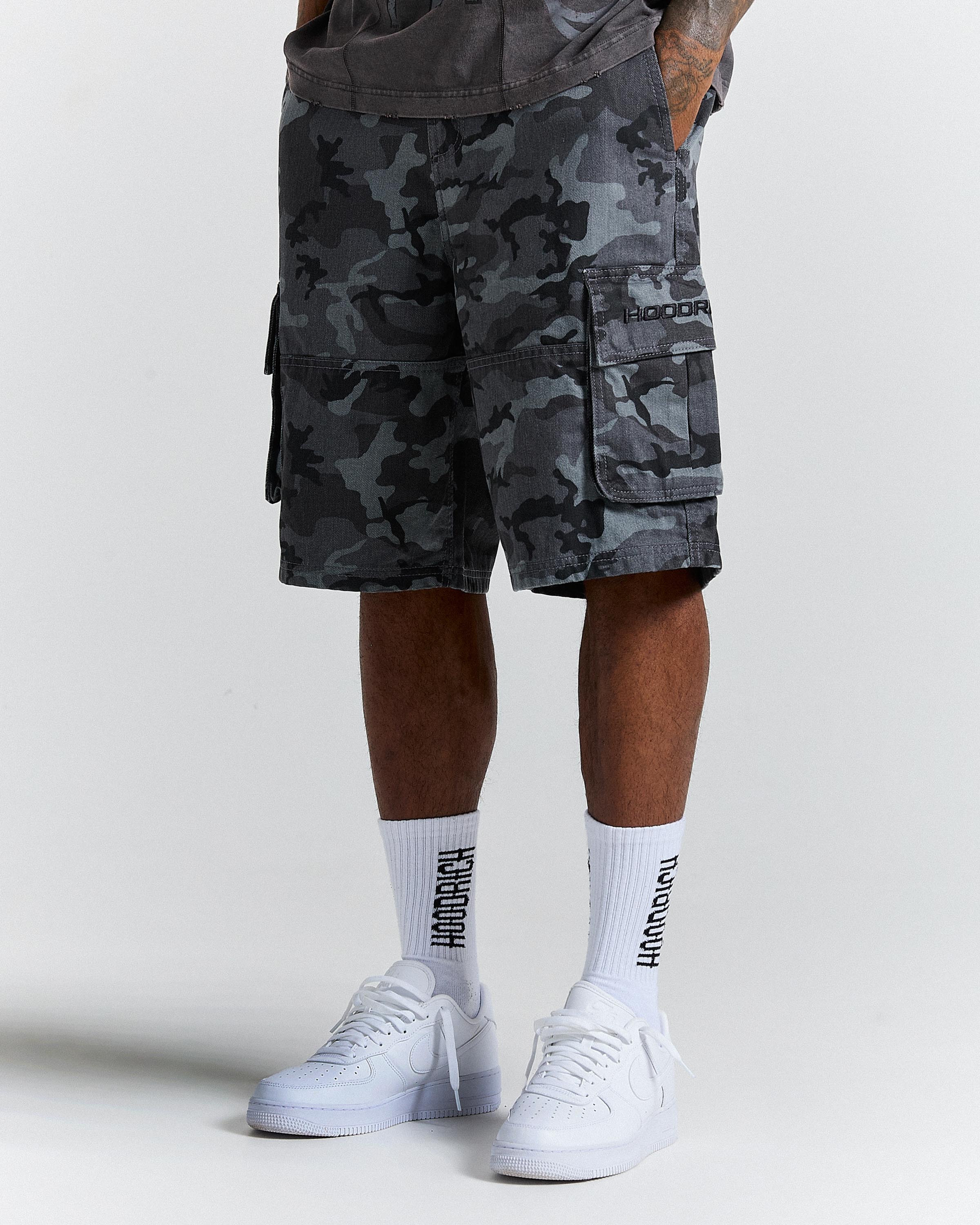 Ryder Camo Oversized Cargo Jorts - Dark Camo/Black