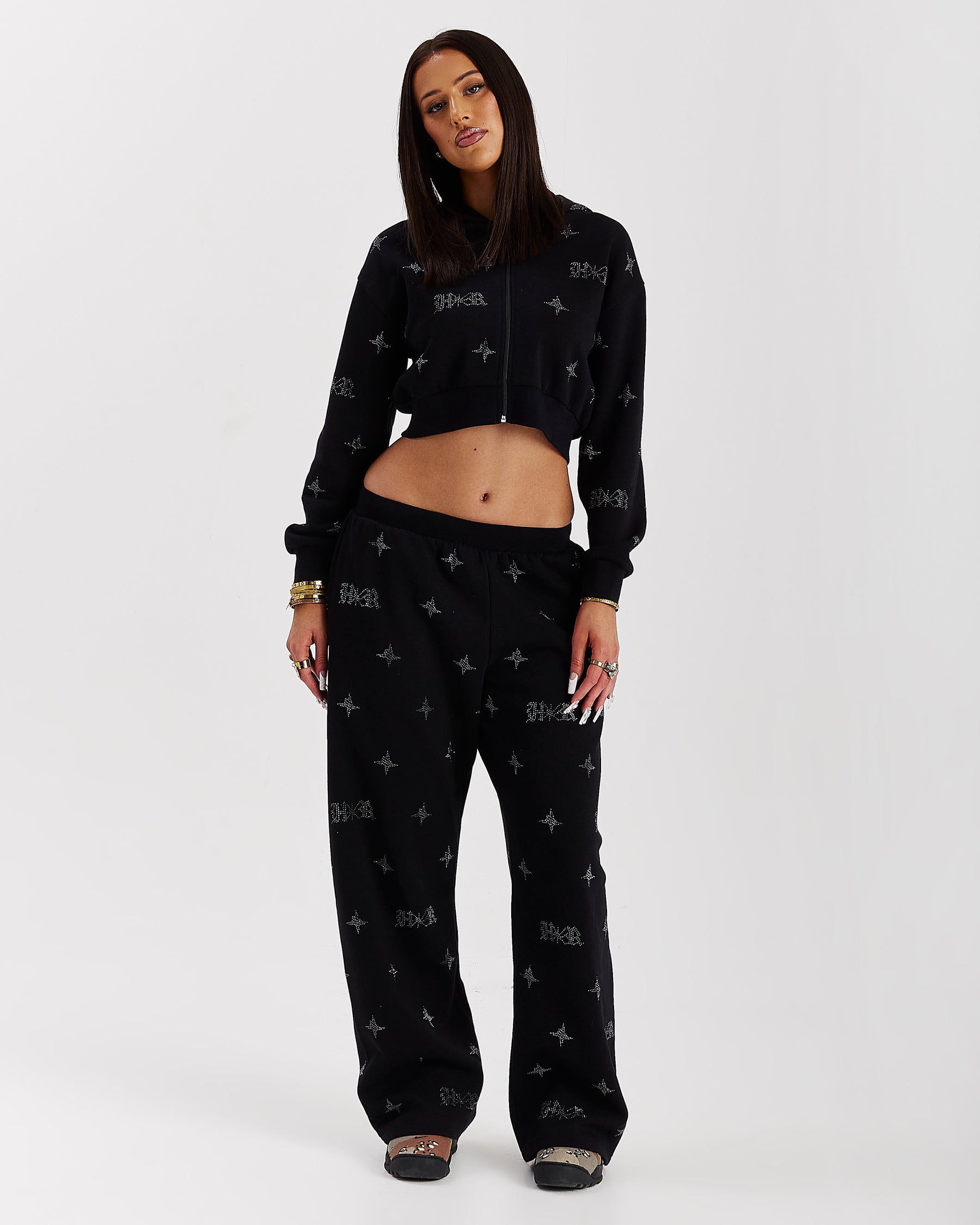 Razor Cropped Zip Hoodie - Black/Silver