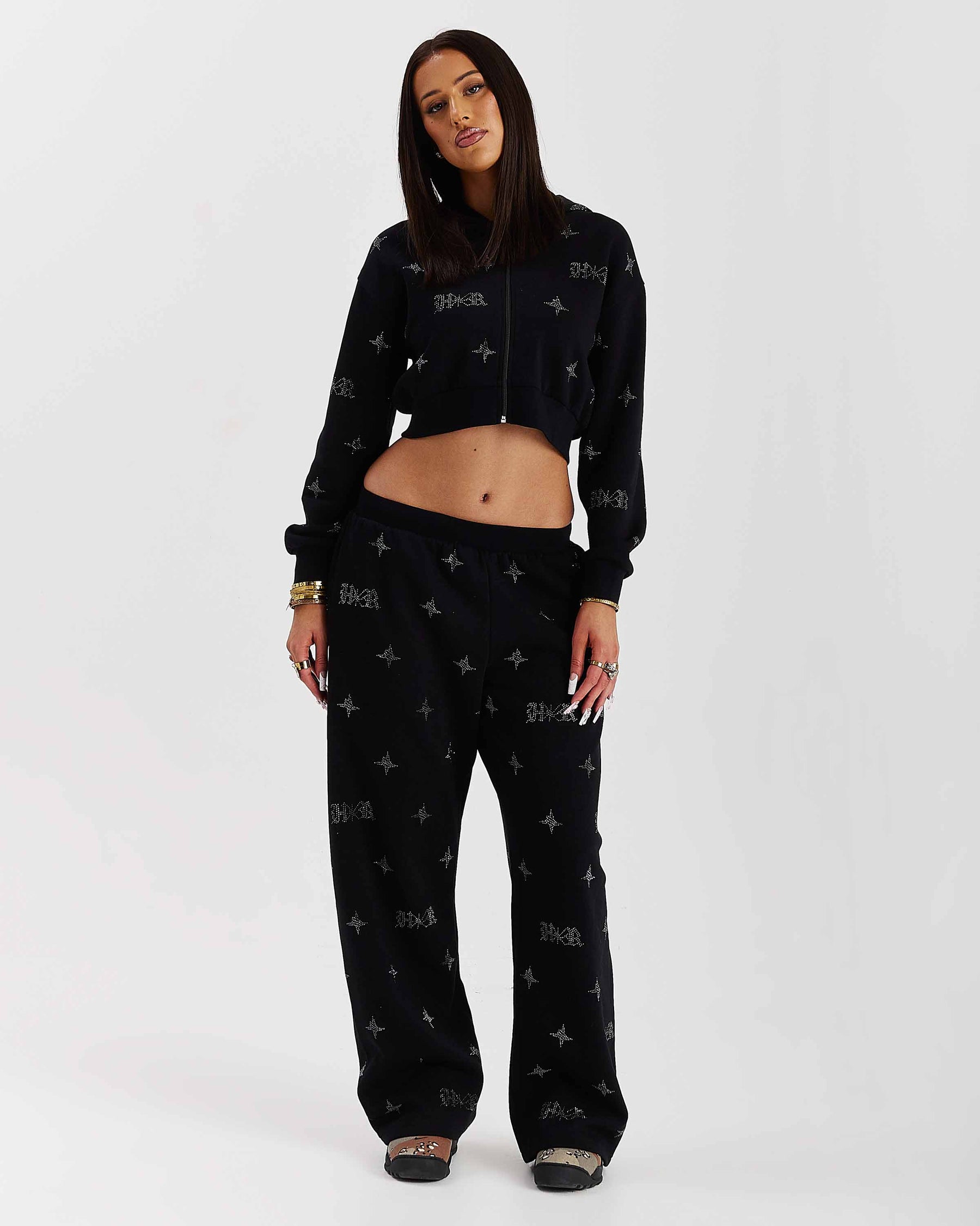 Razor Cropped Zip Hoodie - Black/Silver