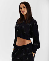 Razor Cropped Zip Hoodie - Black/Silver