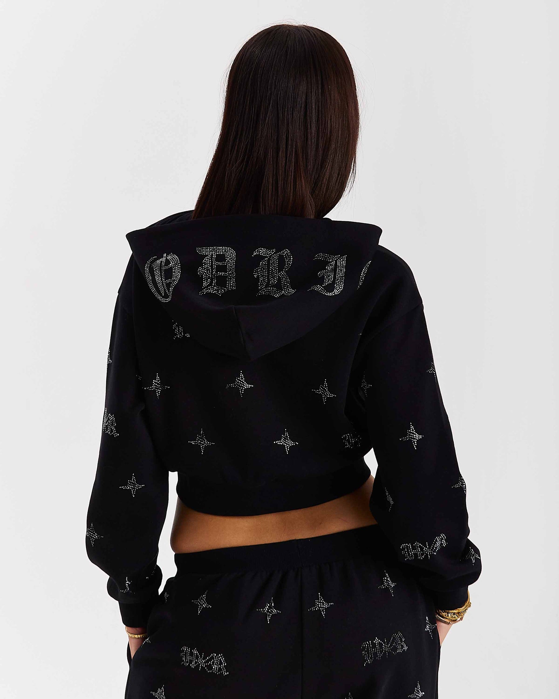 Razor Cropped Zip Hoodie - Black/Silver