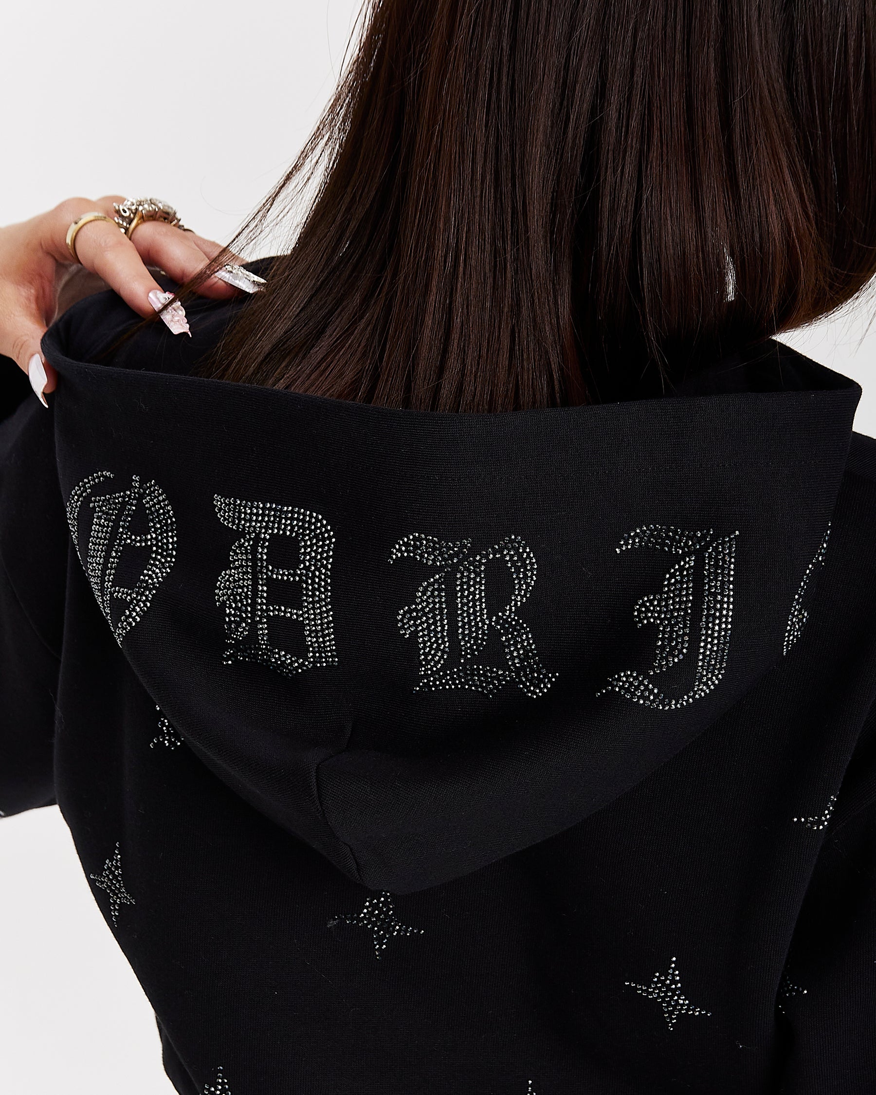 Razor Cropped Zip Hoodie - Black/Silver