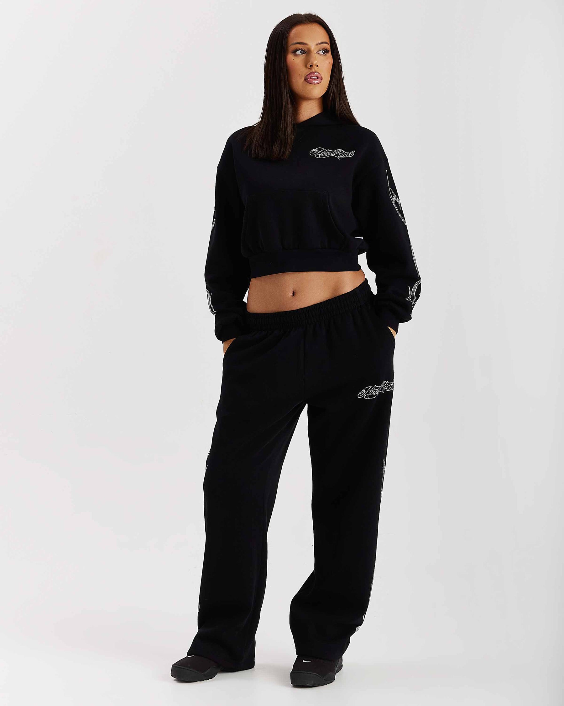 Morpho Oversized Wide Leg Joggers - Black/Silver