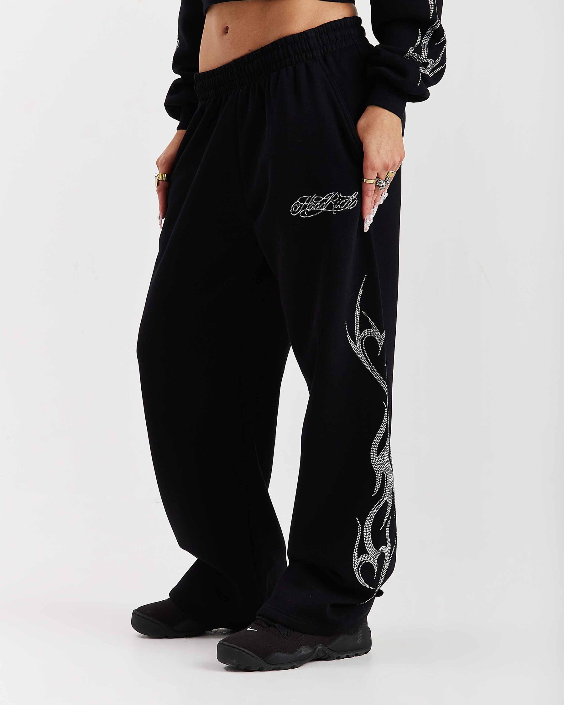 Morpho Oversized Wide Leg Joggers - Black/Silver