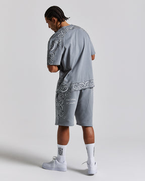 Motif Oversized Shorts - Grey/White