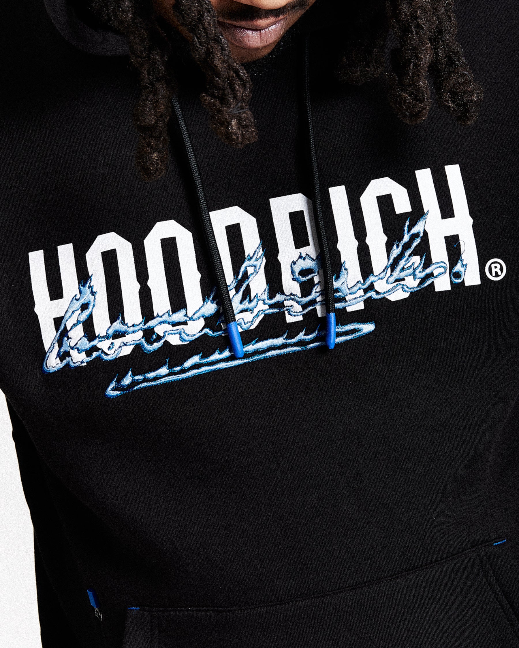 Flames Hoodie - Black/White/Blue